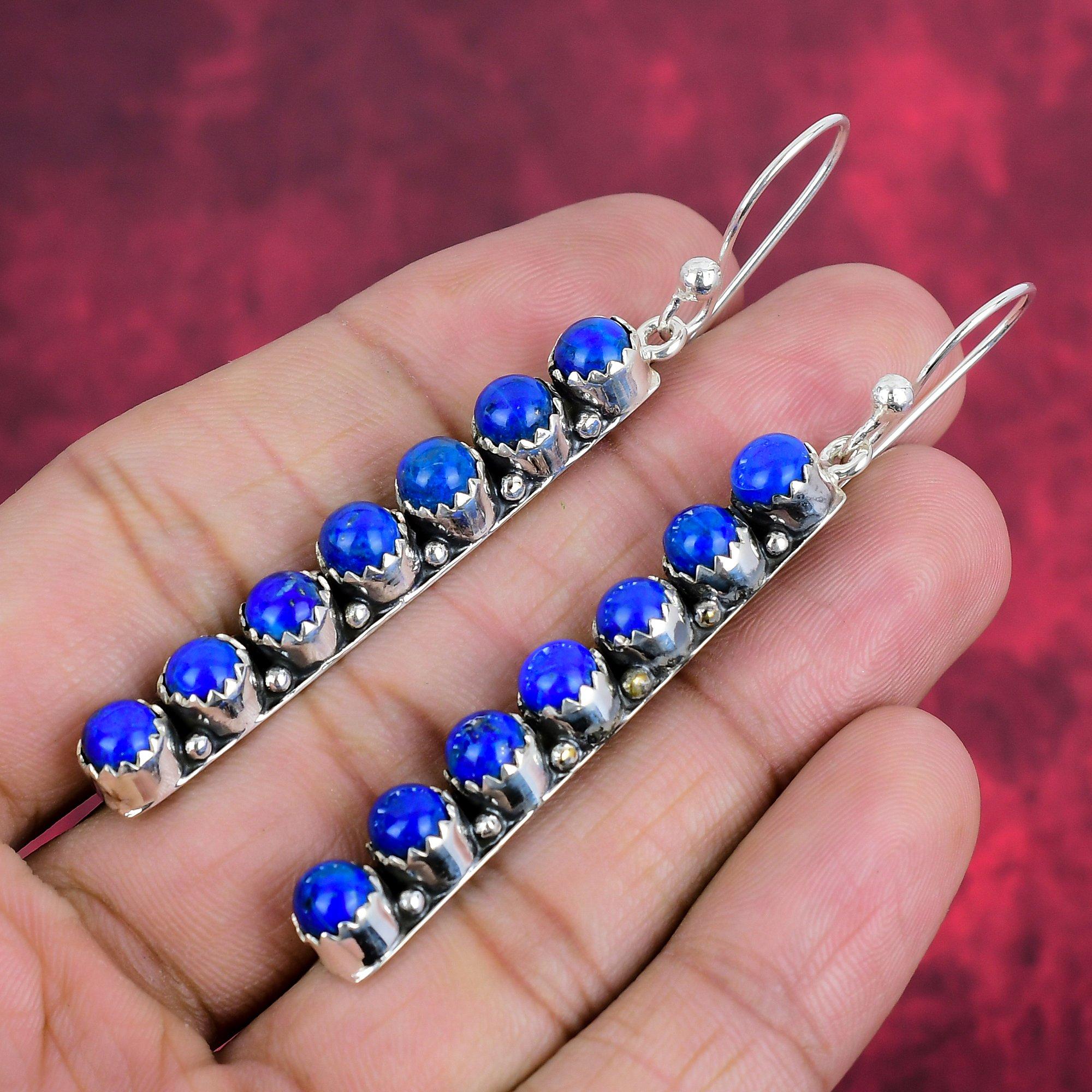 Lapis Lazuli Earrings Handmade Jewelry, 925 Solid Sterling Silver Earrings Designer Gemstone Jewelry Earrings, Gift For Mom