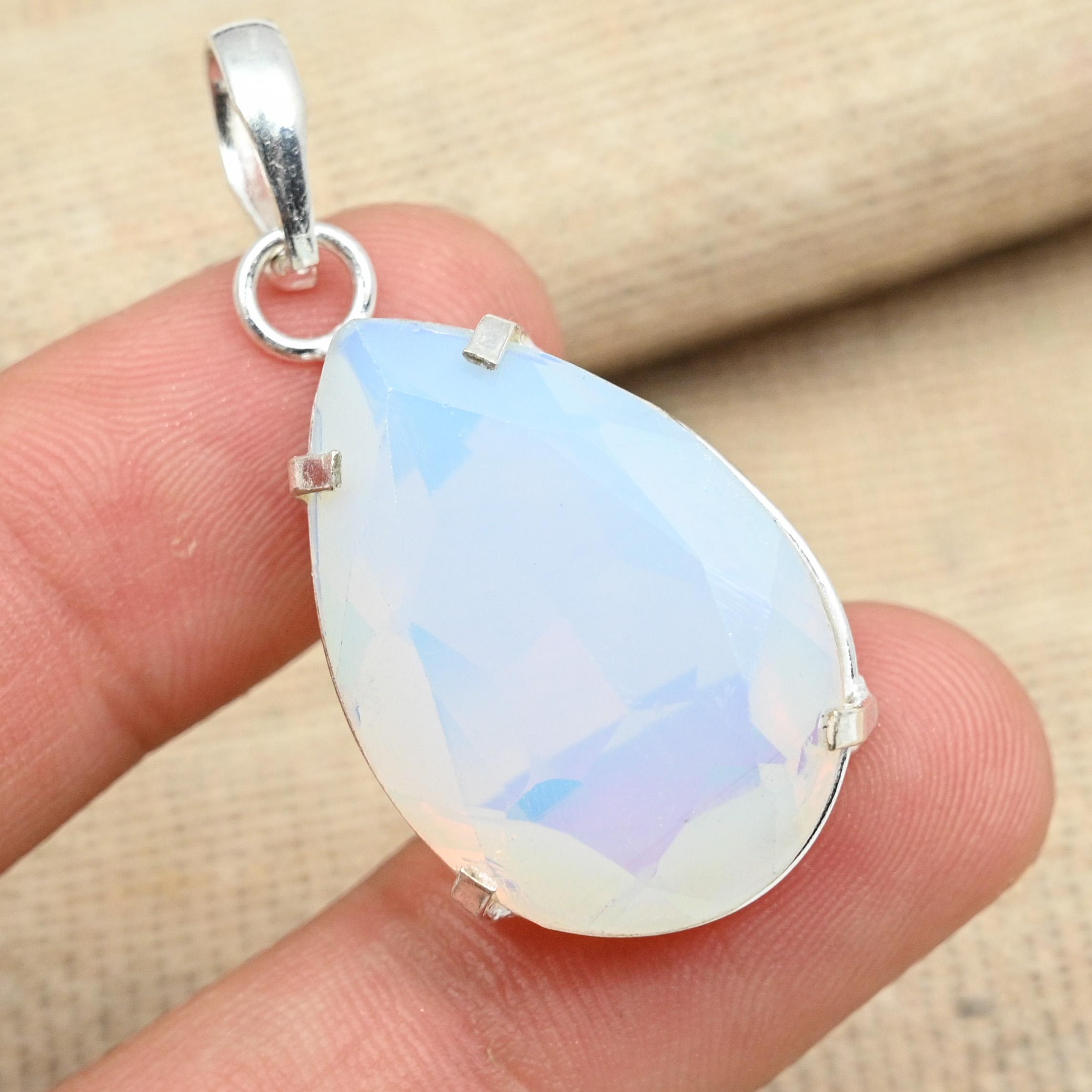 Faceted Milky Opal Gemstone 925 Sterling Silver Handmade Designer Jewelry Pendant
