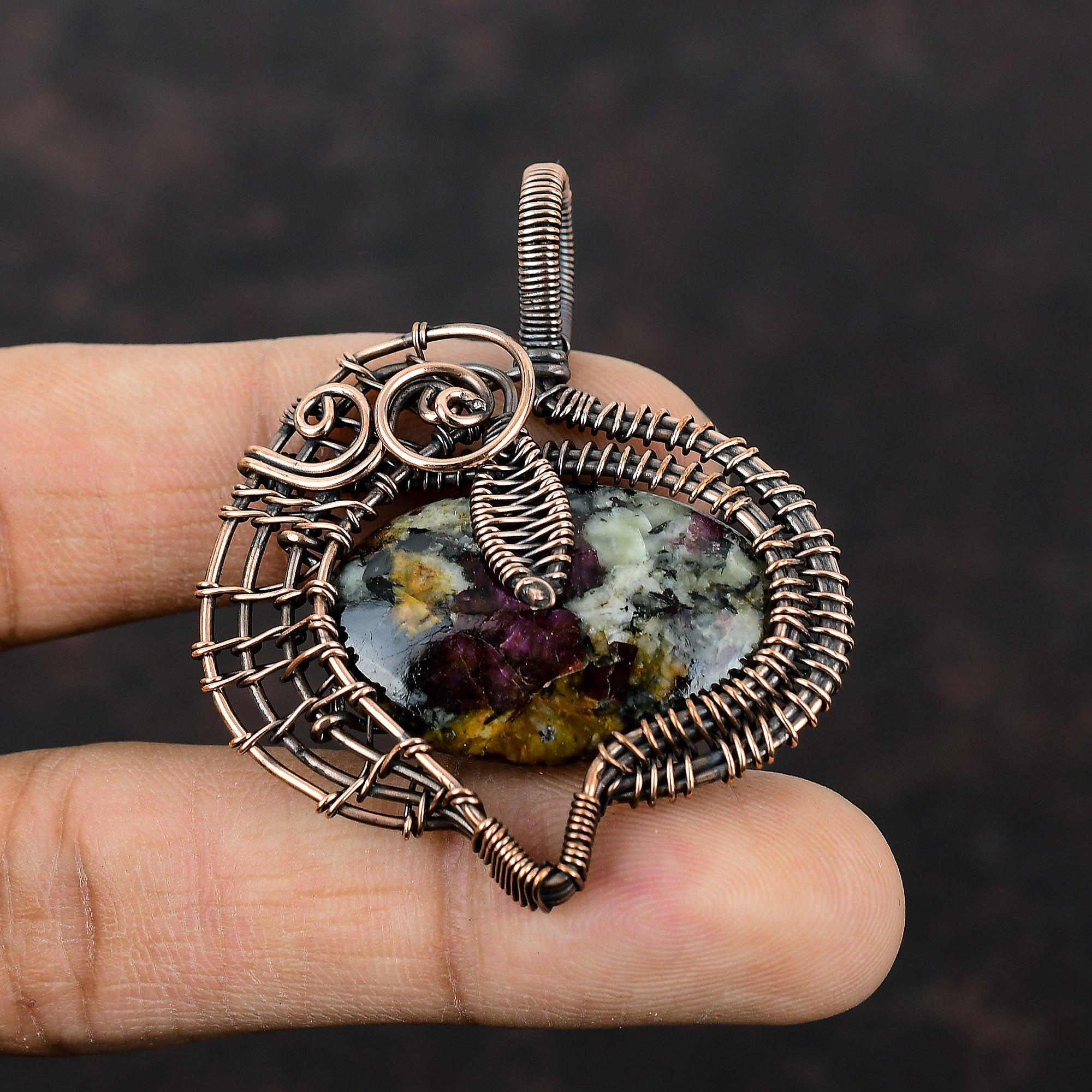 Подвеска из эвдиалитовой меди, подвеска в виде проволоки, ручная работа, уникальный дизайн медных украшений, подвеска из драгоценных камней, подвеска в виде проволоки, подарок для нее