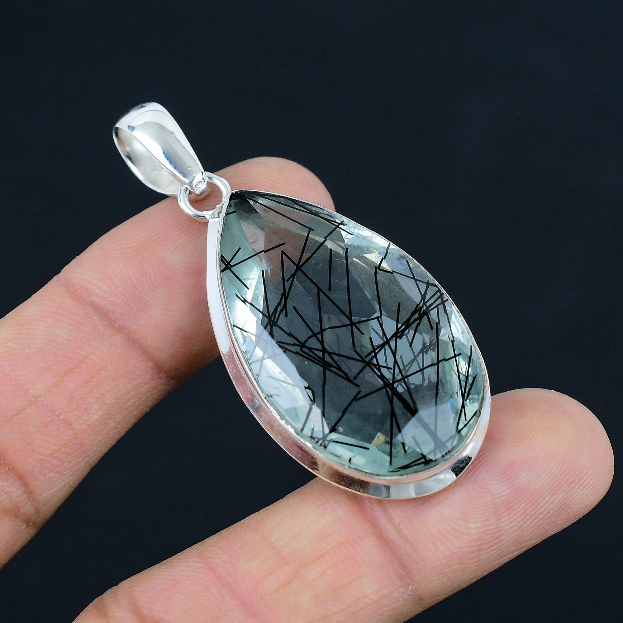 Подвеска из натурального черного рутила, серебро 925 пробы, ювелирные изделия-подвески, серебряные подвески ручной работы для подарка, пасхальный подарок