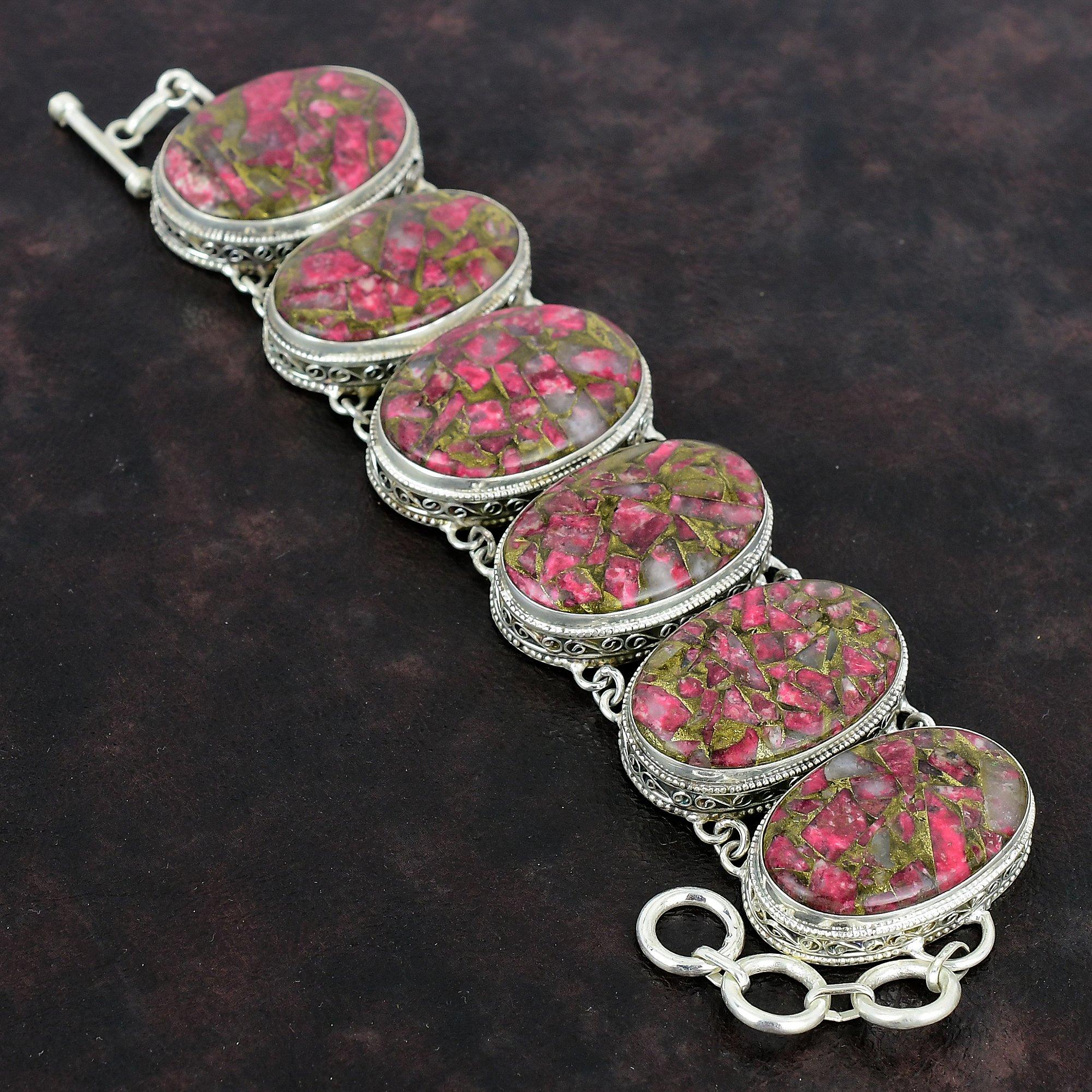 Медный браслет из тулита, браслет из драгоценных камней, браслет из стерлингового серебра 925 пробы, ювелирные изделия ручной работы, регулируемый браслет-цепочка, винтажный браслет для подарков