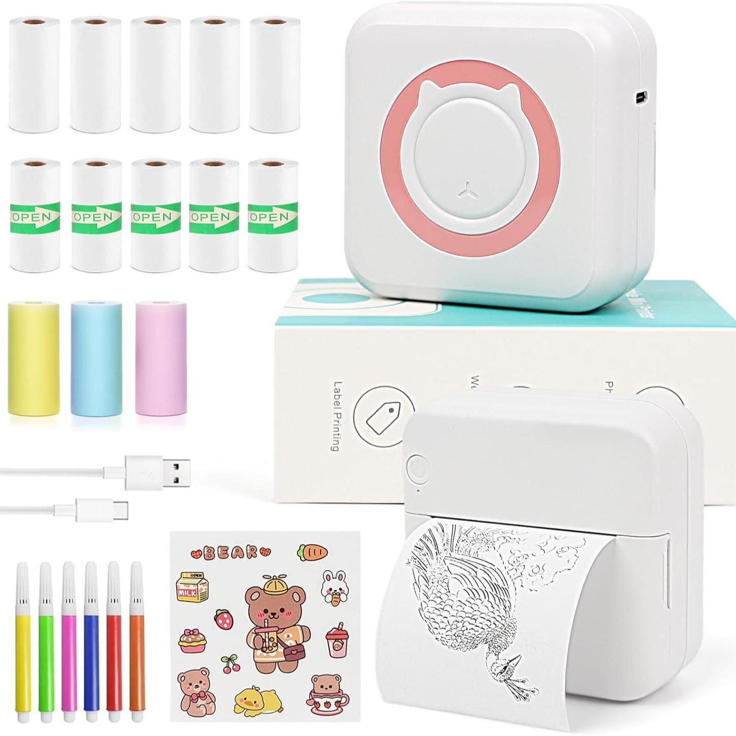 2024 Portable Mini Thermal Printer Wirelessly BT 203dpi Photo Label Memo Wrong Question Printing With USB Cable Imprimante Portable