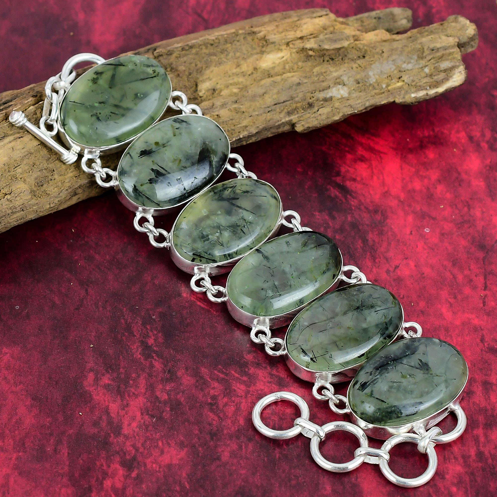 Браслет из пренита, Браслет из драгоценных камней, Ювелирные изделия ручной работы, Браслет из чистого серебра 925 пробы, Браслет-цепочка, Ювелирные изделия из пренита, подарок на помолвку