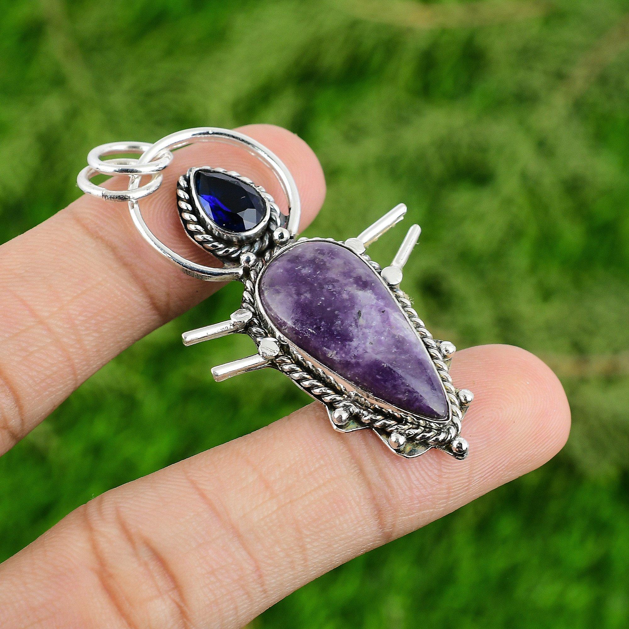 925 Silver Natural Chevron Amethyst Tanzanite Quartz Anniversary Pendant Jewelry