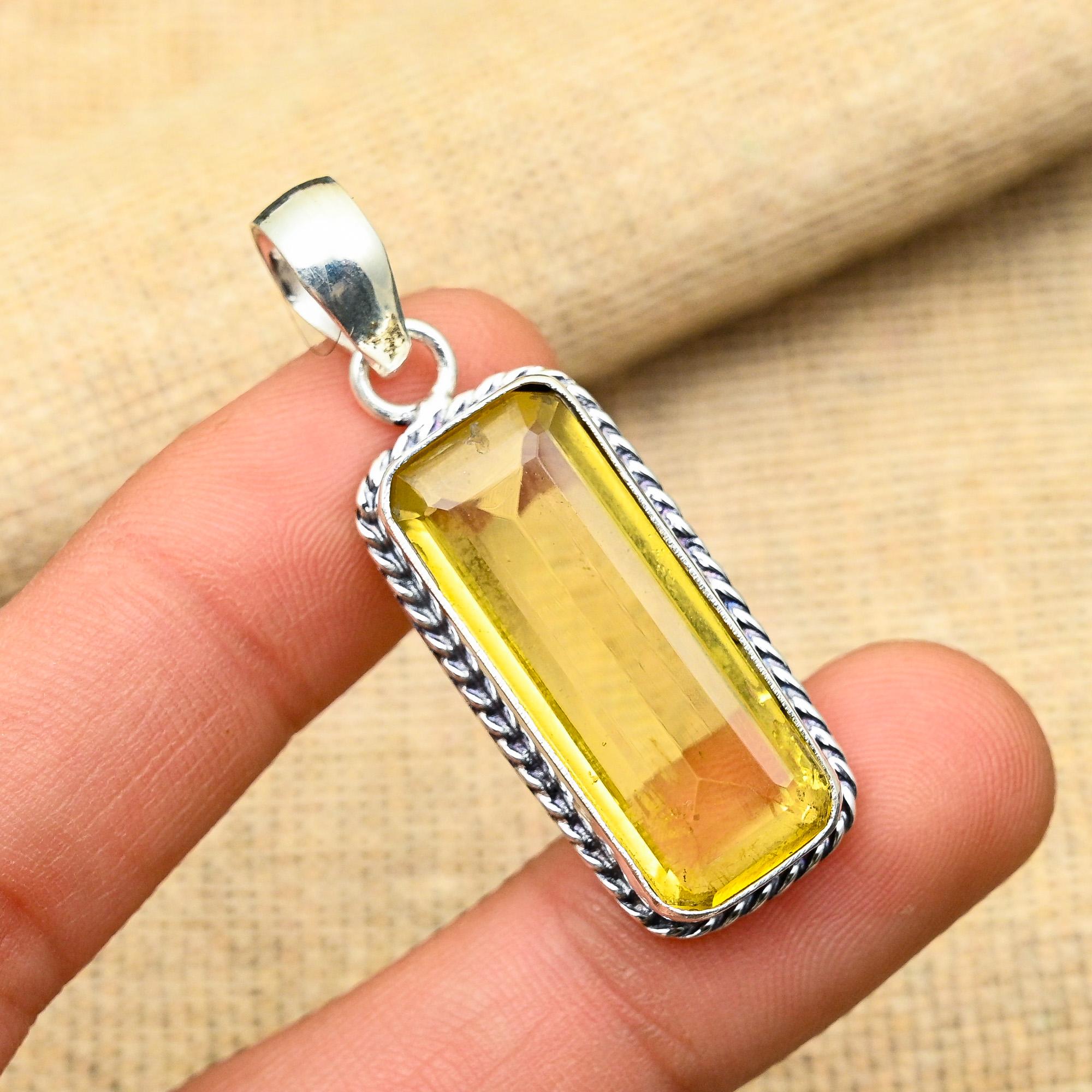 Citrine Gemstone Handmade 925 Sterling Silver Jewelry Lovely Pendant Gift For Her