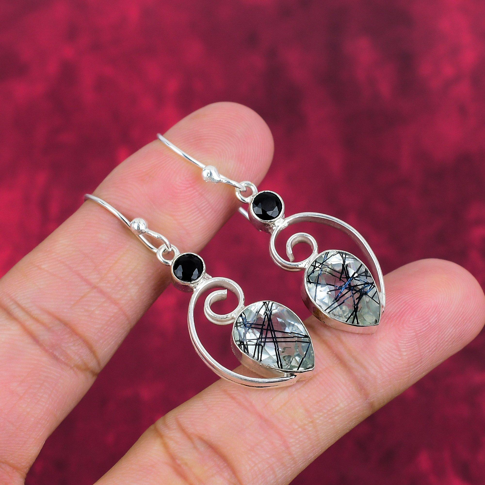 Черный рутил, серьги с черной шпинелью, драгоценные камни, серьги ручной работы из цельного серебра 925 пробы, ювелирные изделия последнего дизайна