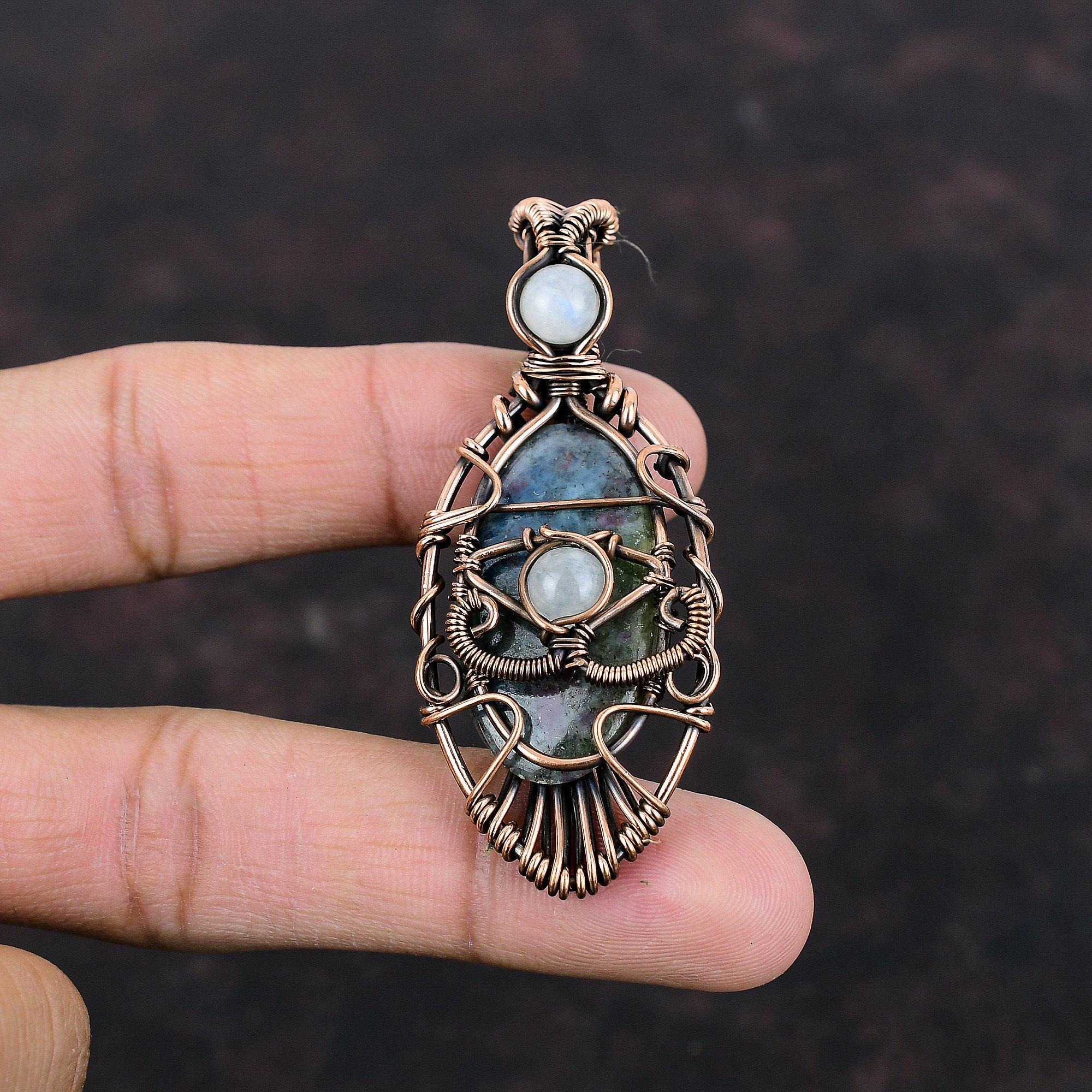 Сглаз Рубин Синий Кианит Кулон Медная Проволока Обернутый Кулон Радуга Лунный Камень Ювелирные Изделия Из Драгоценного Камня Ювелирные Изделия Ручной Работы Сглаза Ювелирные Изделия Подарок Для Жены