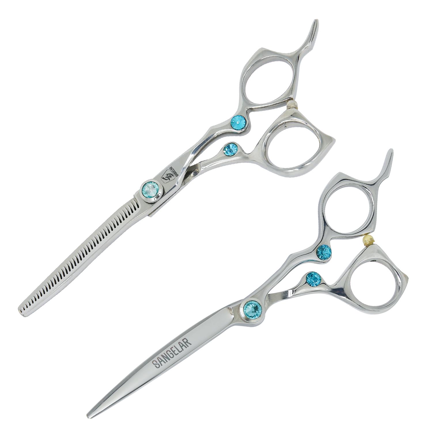 SANGELAR 6 Inch Senior Hairdresser Professional Hair Scissors Cutting Scissors Thinning Shear Barber Hairdressing Beautiful Design Grooming Tools