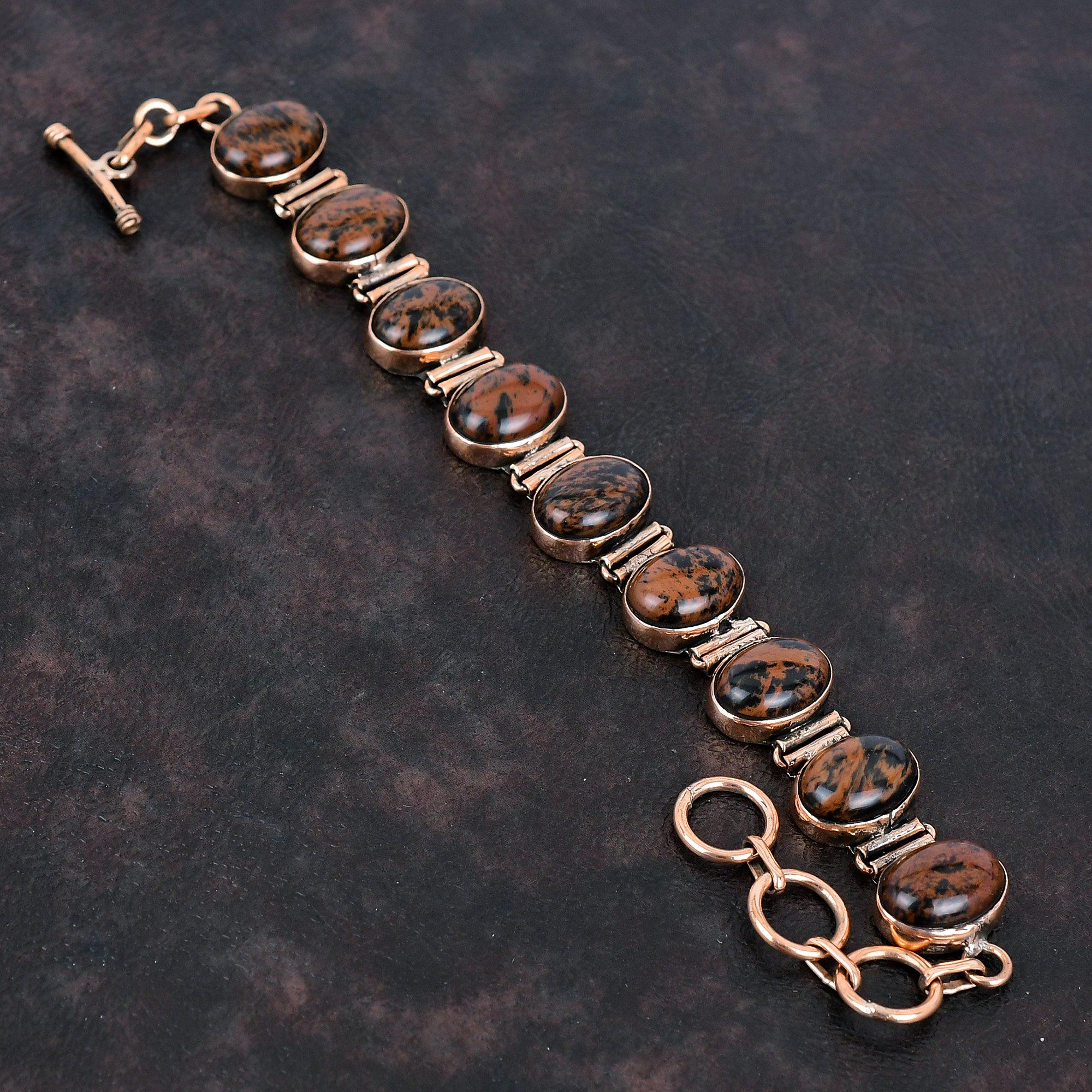 Браслет из красного дерева обсидиана Медный браслет Браслет с регулируемой цепочкой Браслет из драгоценного камня ручной работы Замечательные медные украшения Подарки на годовщину