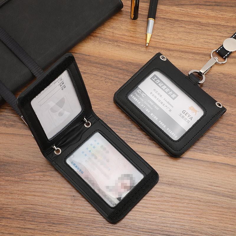 Genuine Leather ID Card Holder  Reporter Police Office Worker Neck Lanyard Badge Name Tag Chest Cards Cases Business Work Card Credit Card Holder