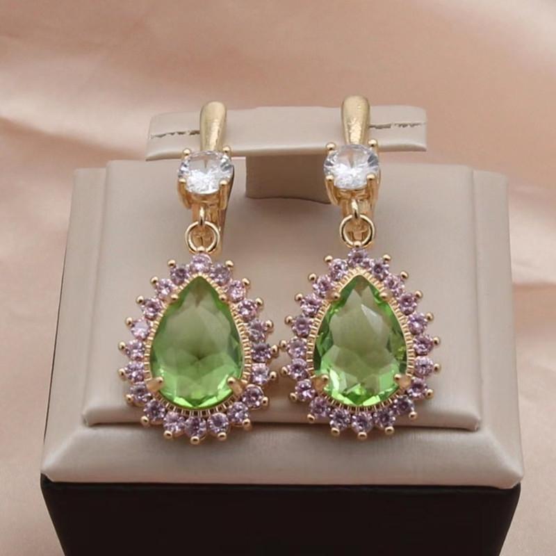 Роскошные серьги-капли с зеленым цирконом в форме капли для женщин, модные серьги золотого цвета, ювелирные изделия, аксессуары для вечеринок