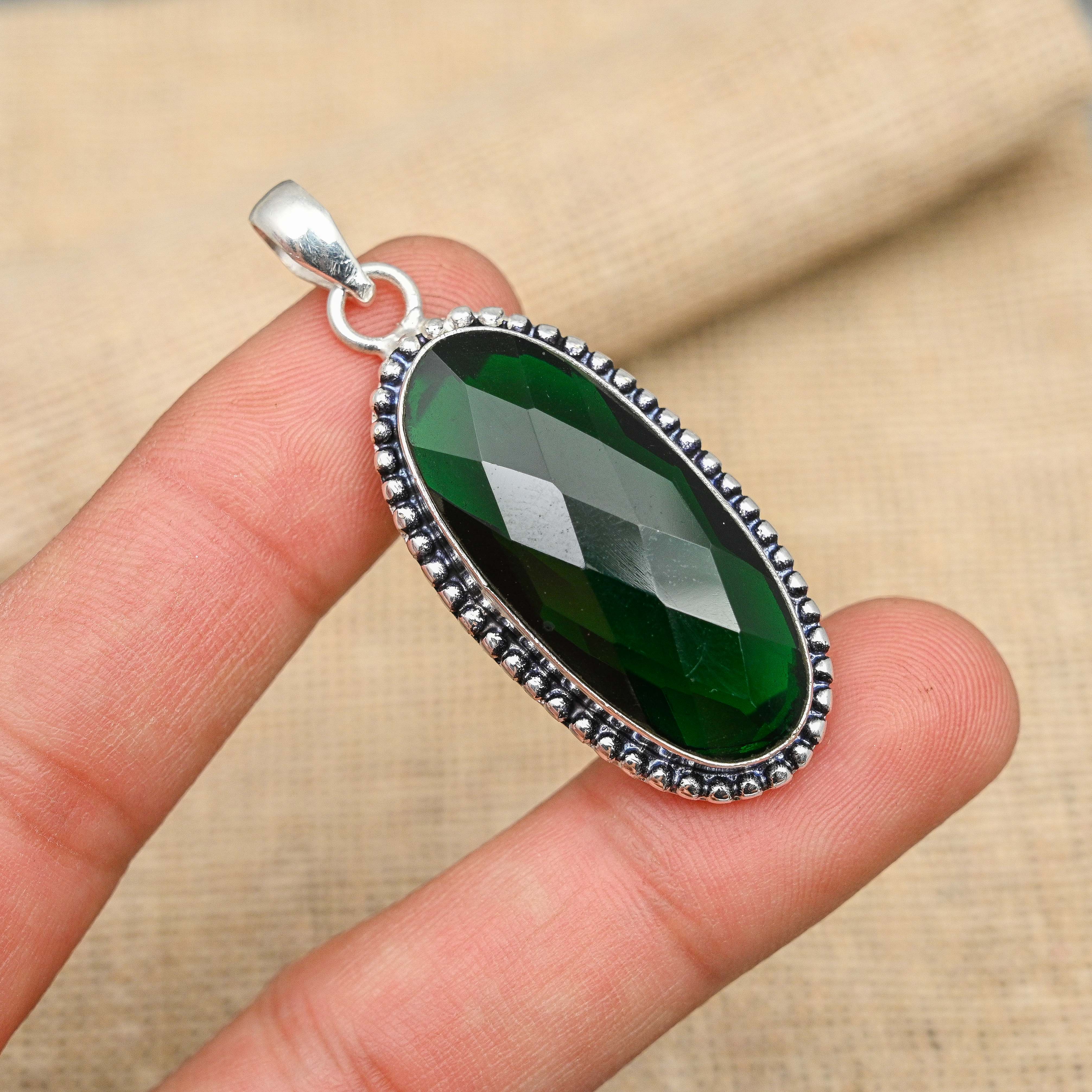 Хром-диопсидовый драгоценный камень ручной работы из стерлингового серебра 925 пробы, ювелирные изделия на День Благодарения