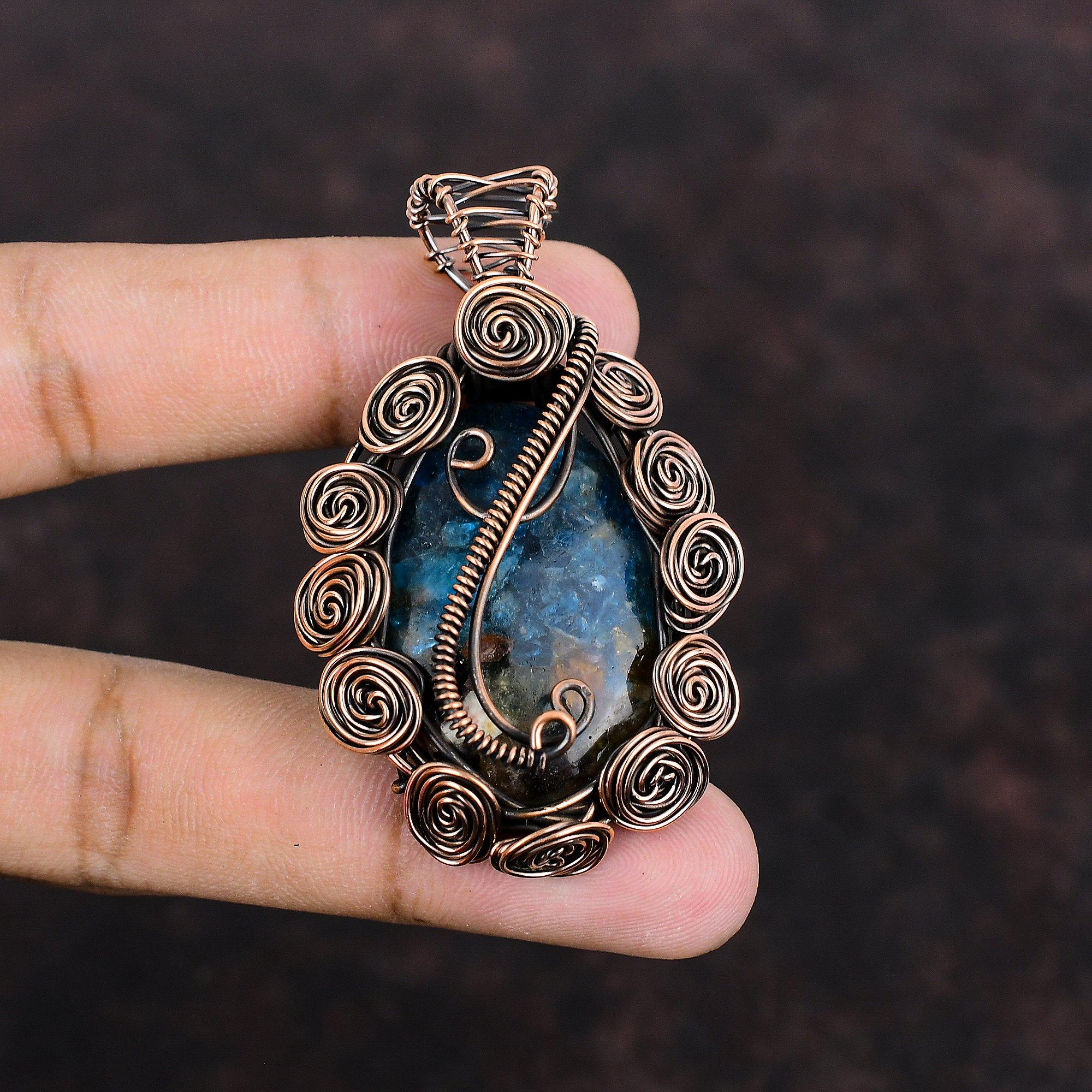 Медный арбузный турмалиновый кулон, обернутый медной проволокой, ювелирные изделия ручной работы, медная проволока, драгоценные камни, подарок для женщин, достойный кулон