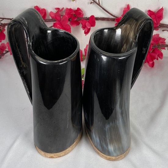 Set of 2 Viking Drinking Horn Mug Authentic Medieval Inspired Vessel with Food Safe Coating for Ale Beer, Mead, Wine Mug