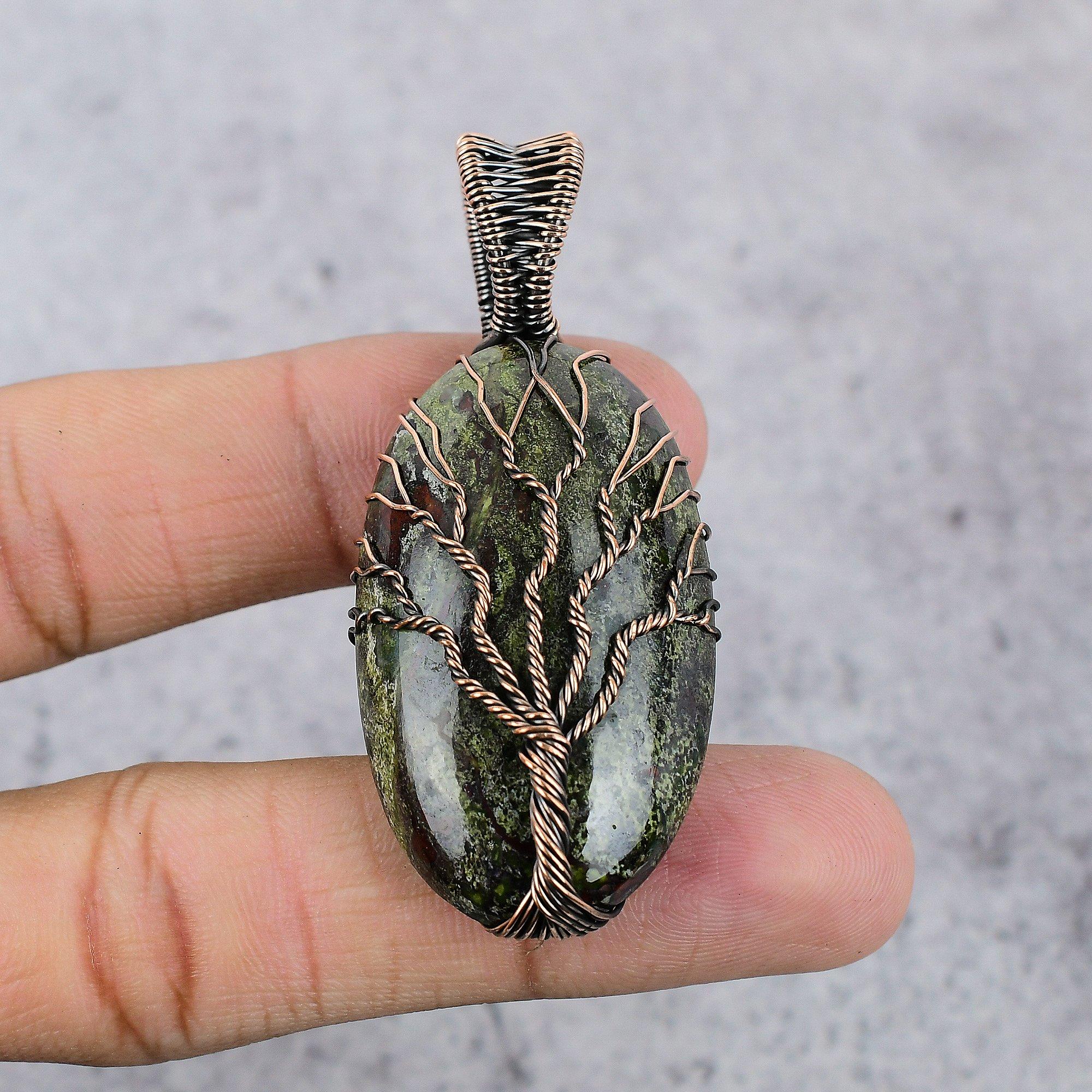 Tree Of Life Dragon Blood Stone Pendant, Handmade Gemstone 999 Copper Wire Wrap Pendant Antique Jewelry, For Gift Copper Jewelry