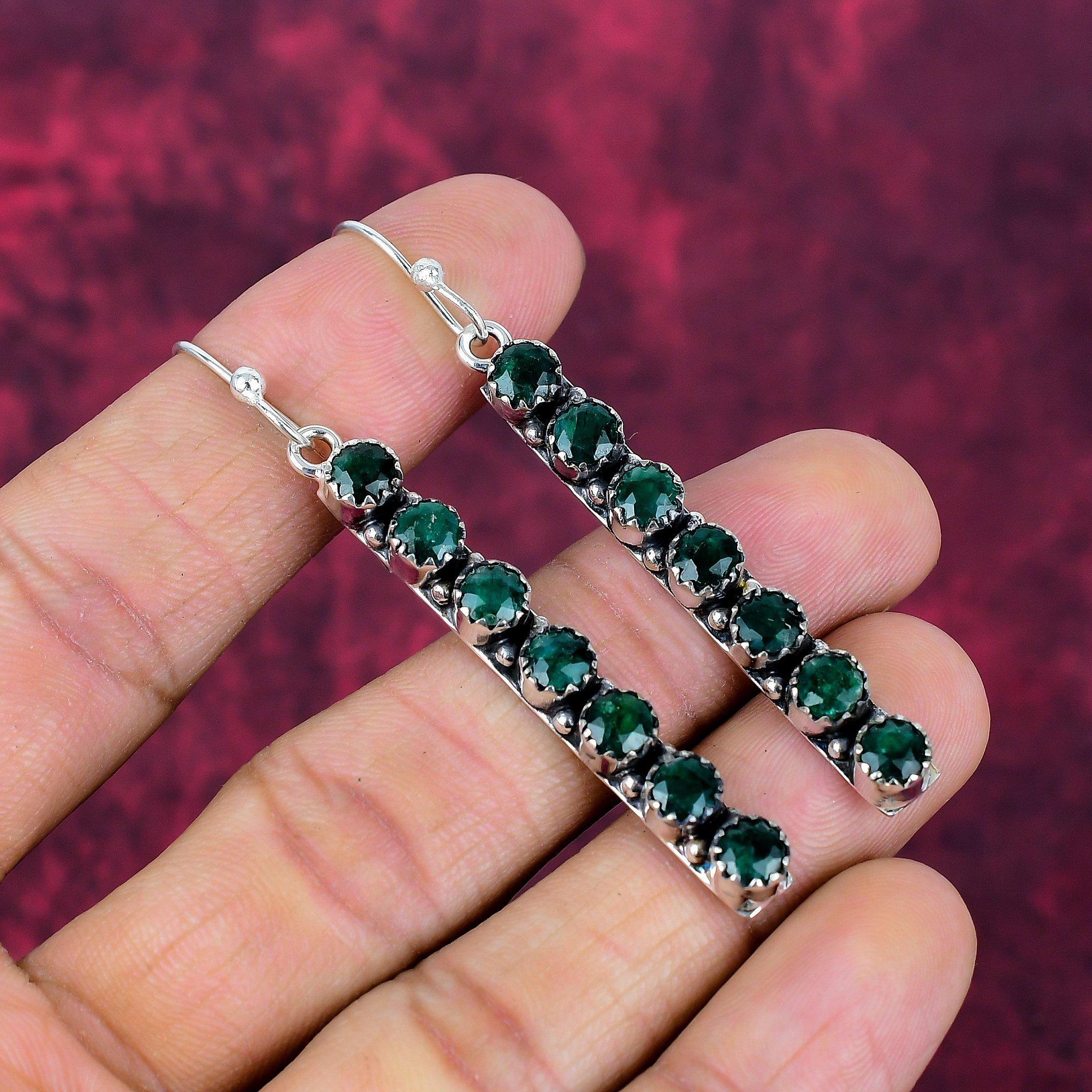 Серьги из стерлингового серебра 925 пробы с изумрудом, серьги с драгоценными камнями ручной работы, подарки для жены, абсолютно новые серьги