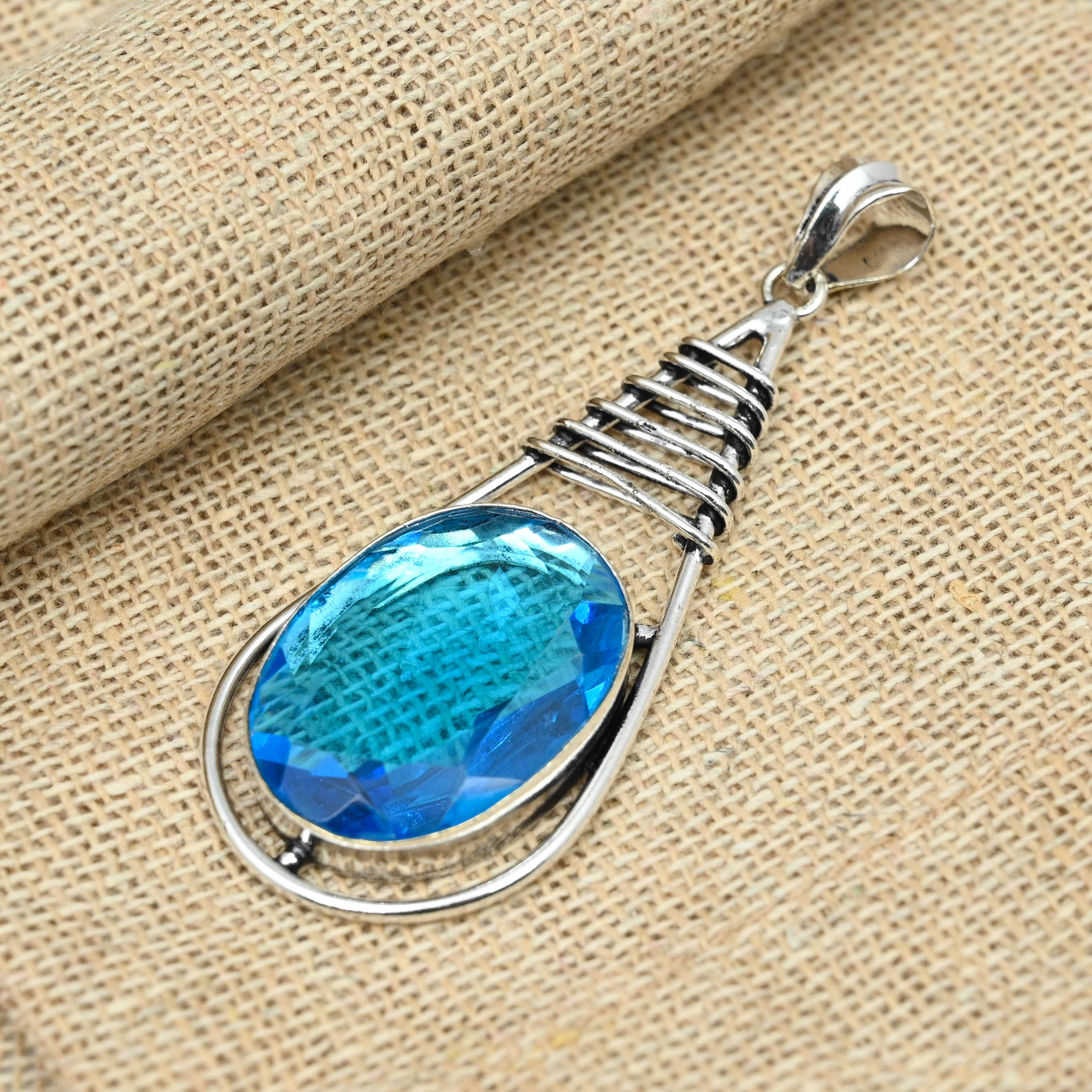 Подвеска из драгоценного камня ручной работы с синим топазом, ювелирные изделия из стерлингового серебра 925 пробы, уникальный подарок для нее