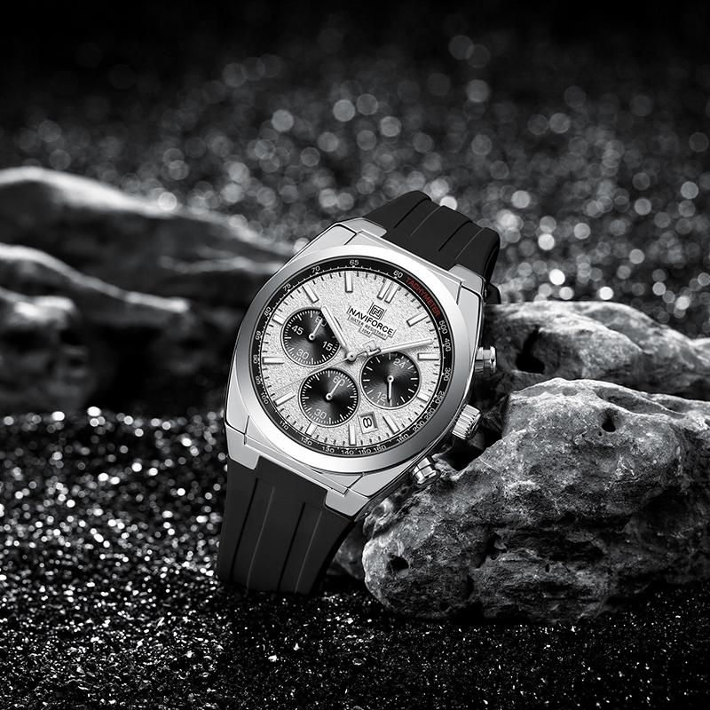 Naviforce Men Watch Calendar Quartz Movement Silicone Strap Stopwatch Chronograph Luminous Hands Waterproof Men Casual Multifunctional Watch NF8080