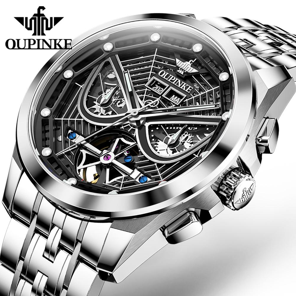OUPINKE Men's Watch Multifunctional Mechanical Watch Hollow Spider Armor Men's Watch High-end Watch