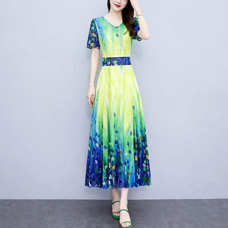 Женское летнее платье, большое шифоновое платье M-5XL, женское платье, утягивающее и утягивающее талию, платье с принтом