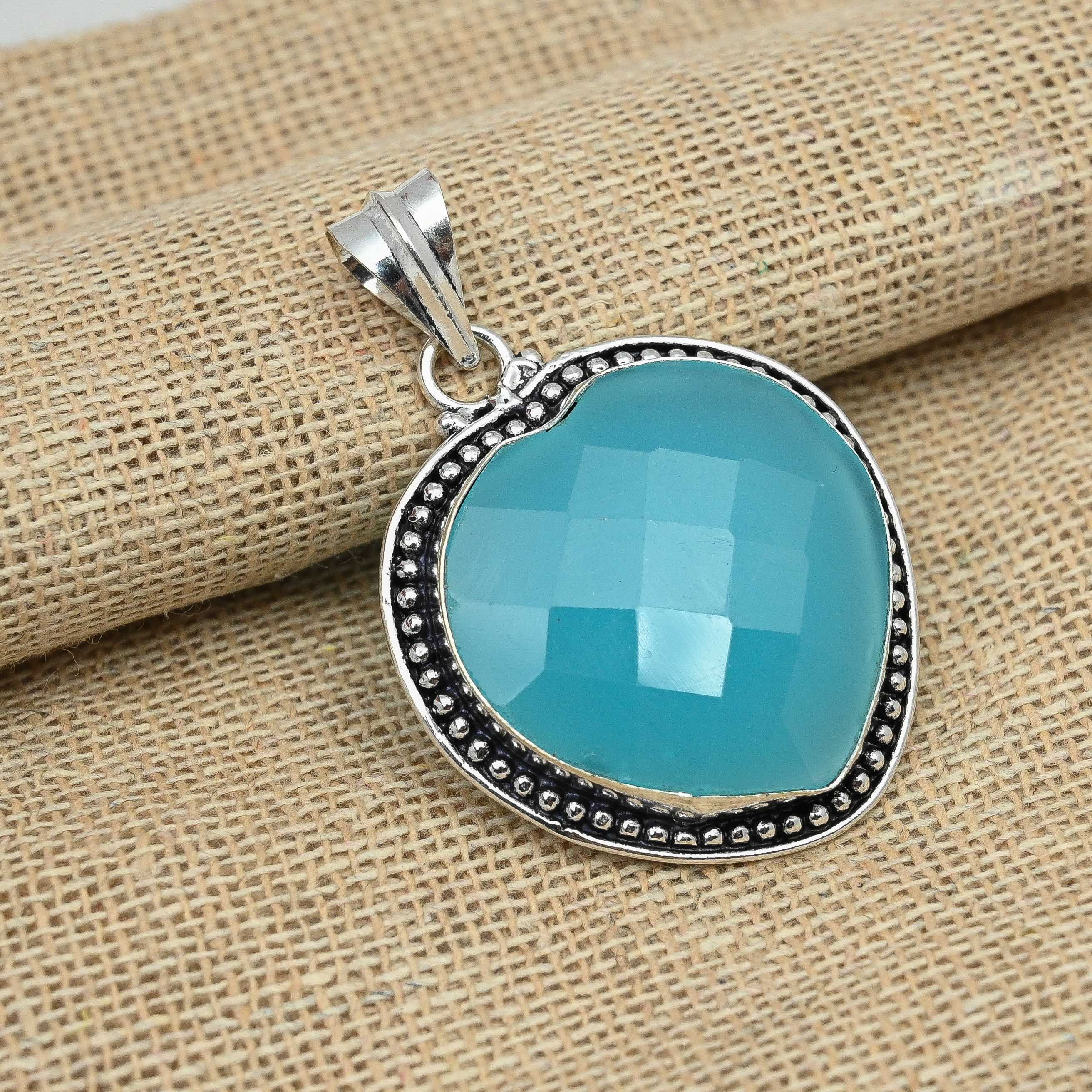 Ограненный синий халцедон 925 Твердый серебряный ювелирный дизайнерский кулон ручной работы для подарка