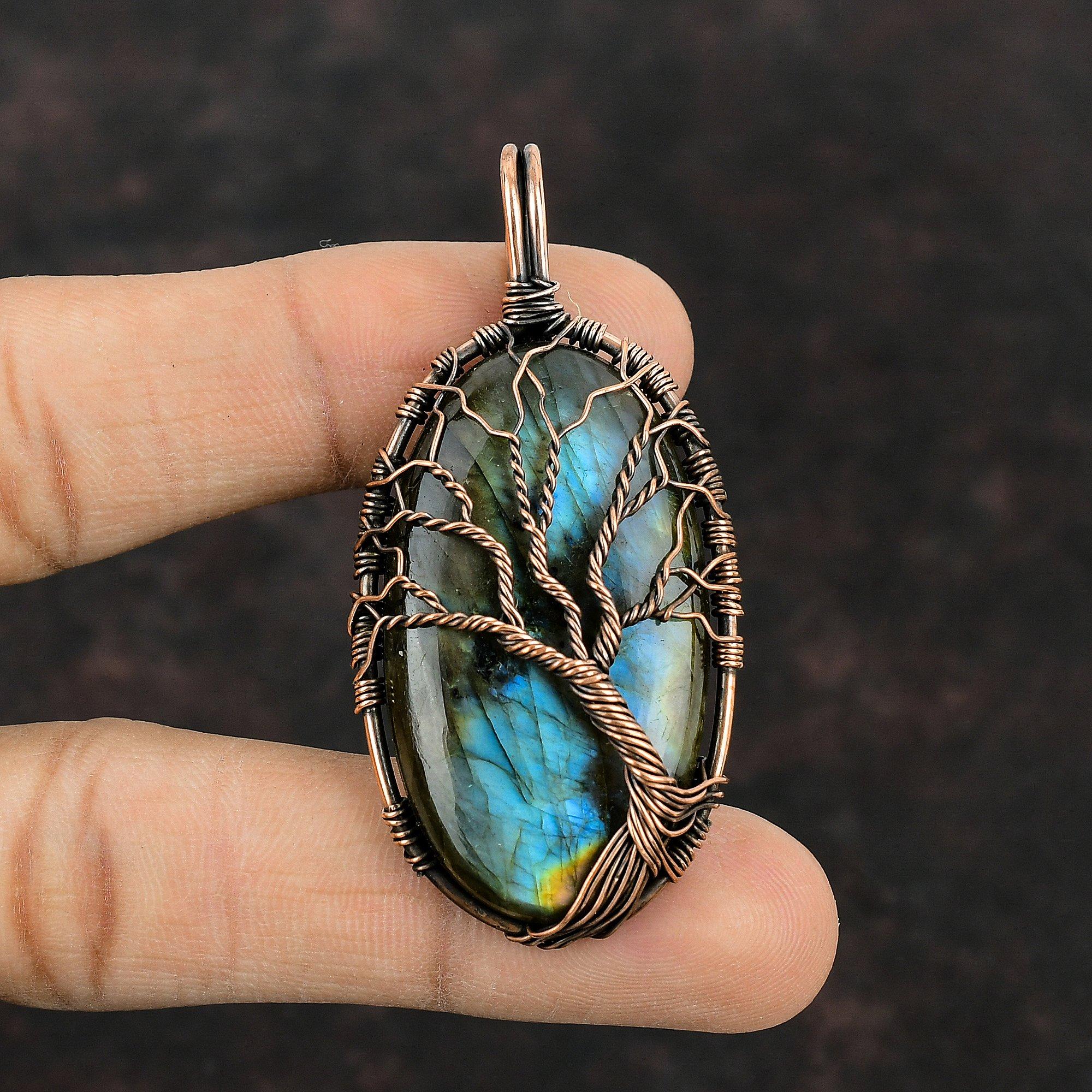 Tree Of Life Labradorite Pendant Copper Wire Wrapped Pendant Handmade Gemstone Pendant Designer Copper Jewelry Tree Of Life Jewelry For Gift