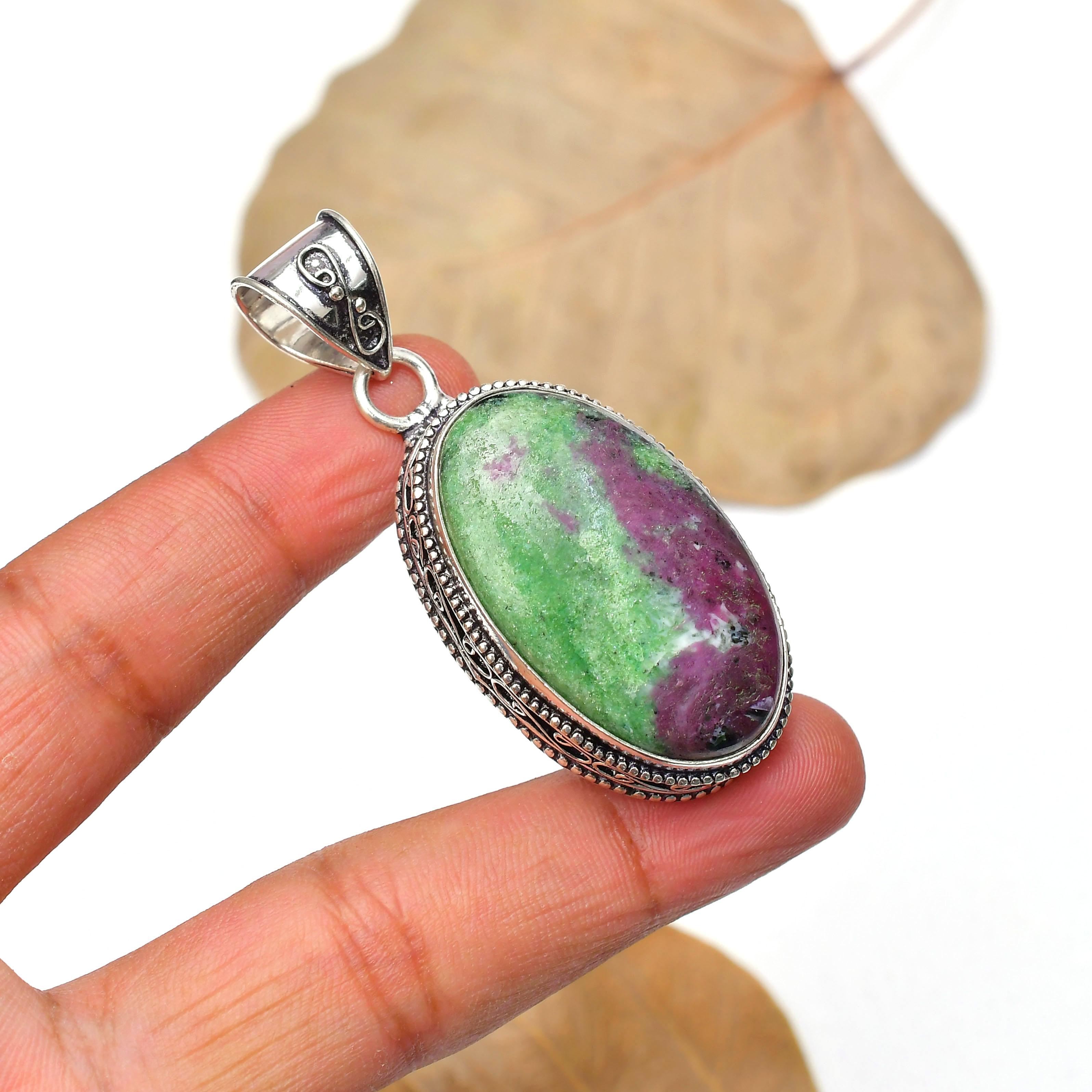 Ruby Zoisite Gemstone Pendant : 925 Sterling Silver Handmade Jewelry Pendant
