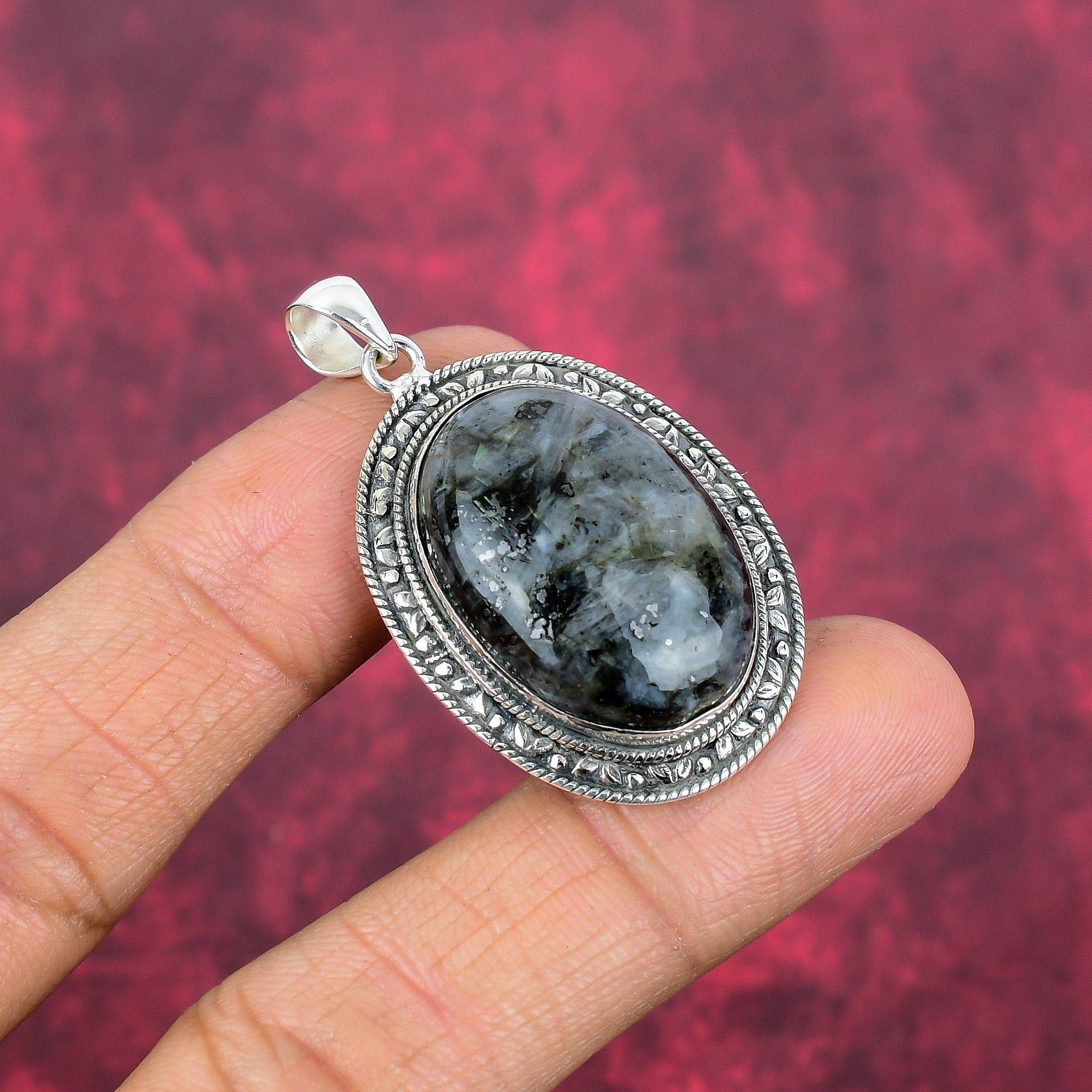 Подвеска из ларвикита, подвеска из стерлингового серебра 925 пробы, ювелирные изделия из драгоценных камней, подвеска ручной работы, удивительные украшения, подарок для нее