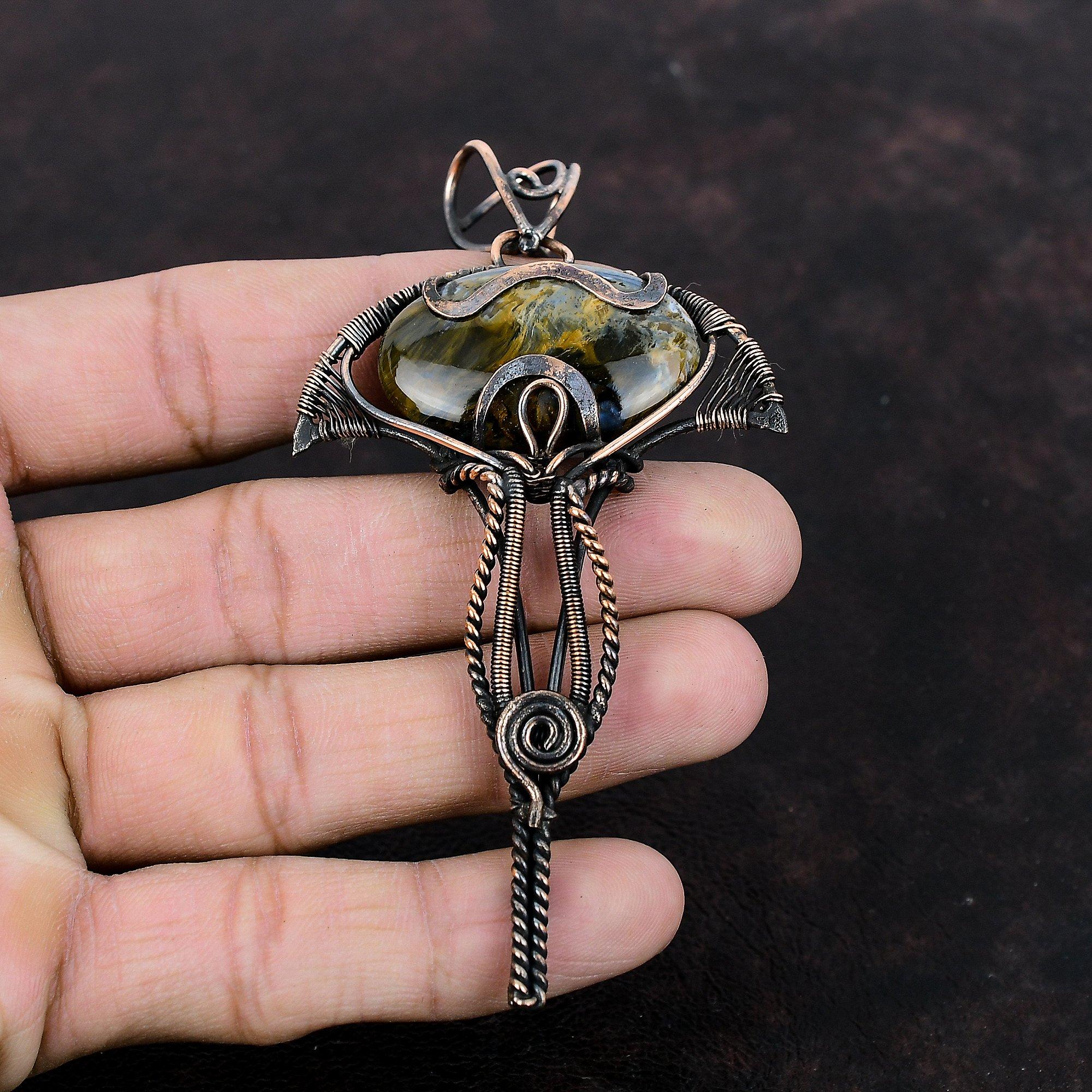 Подвеска из золотистой меди Pietersite, подвеска из проволоки, замечательная медная бижутерия, подвеска из драгоценных камней, ювелирные изделия Pietersite ручной работы, подарок на годовщину