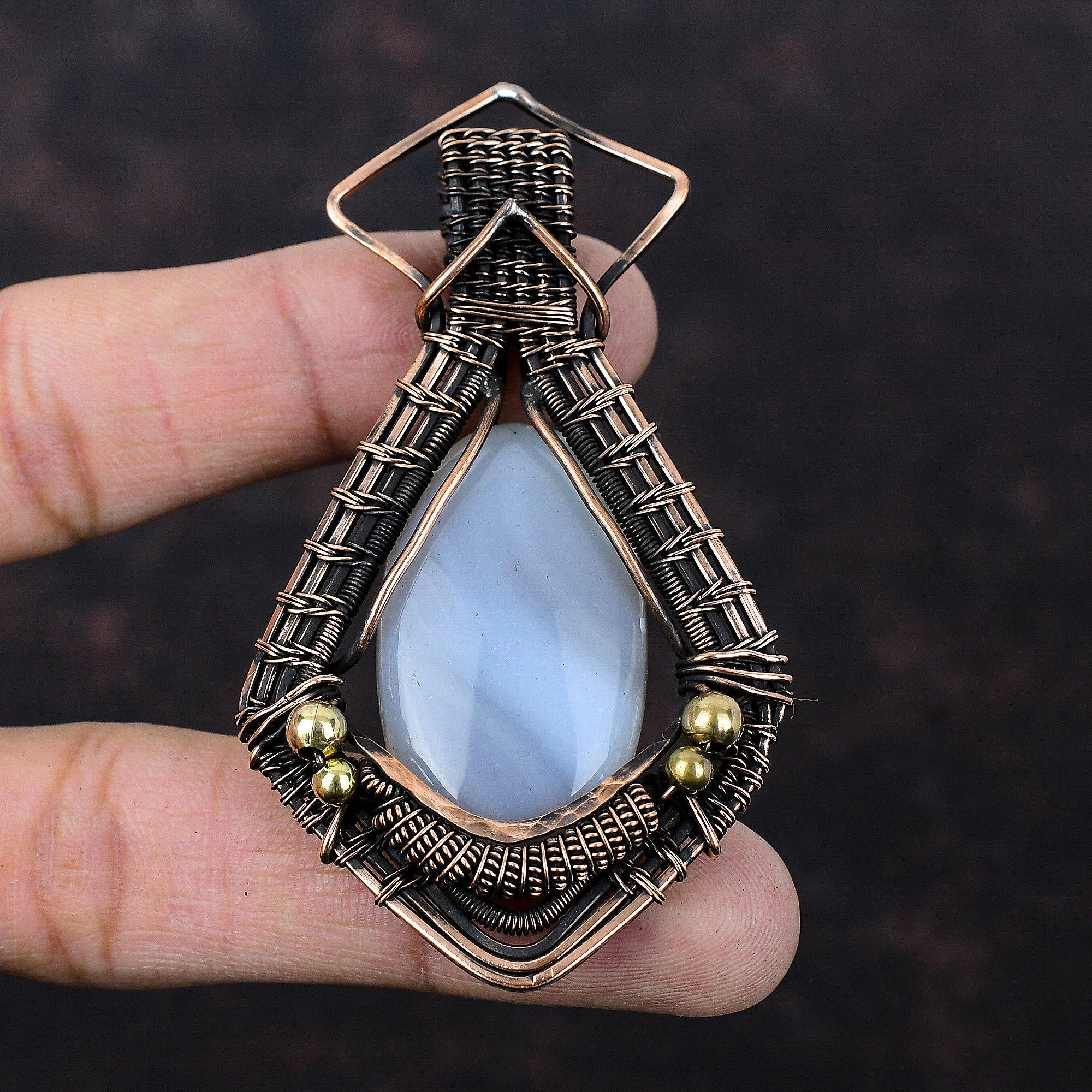 Агатовый кулон Кулон в медной проволоке Изящный кулон из драгоценных камней Ювелирные изделия ручной работы Дизайнерский кулон Медная проволока в обертке Ювелирные изделия Подарок для него