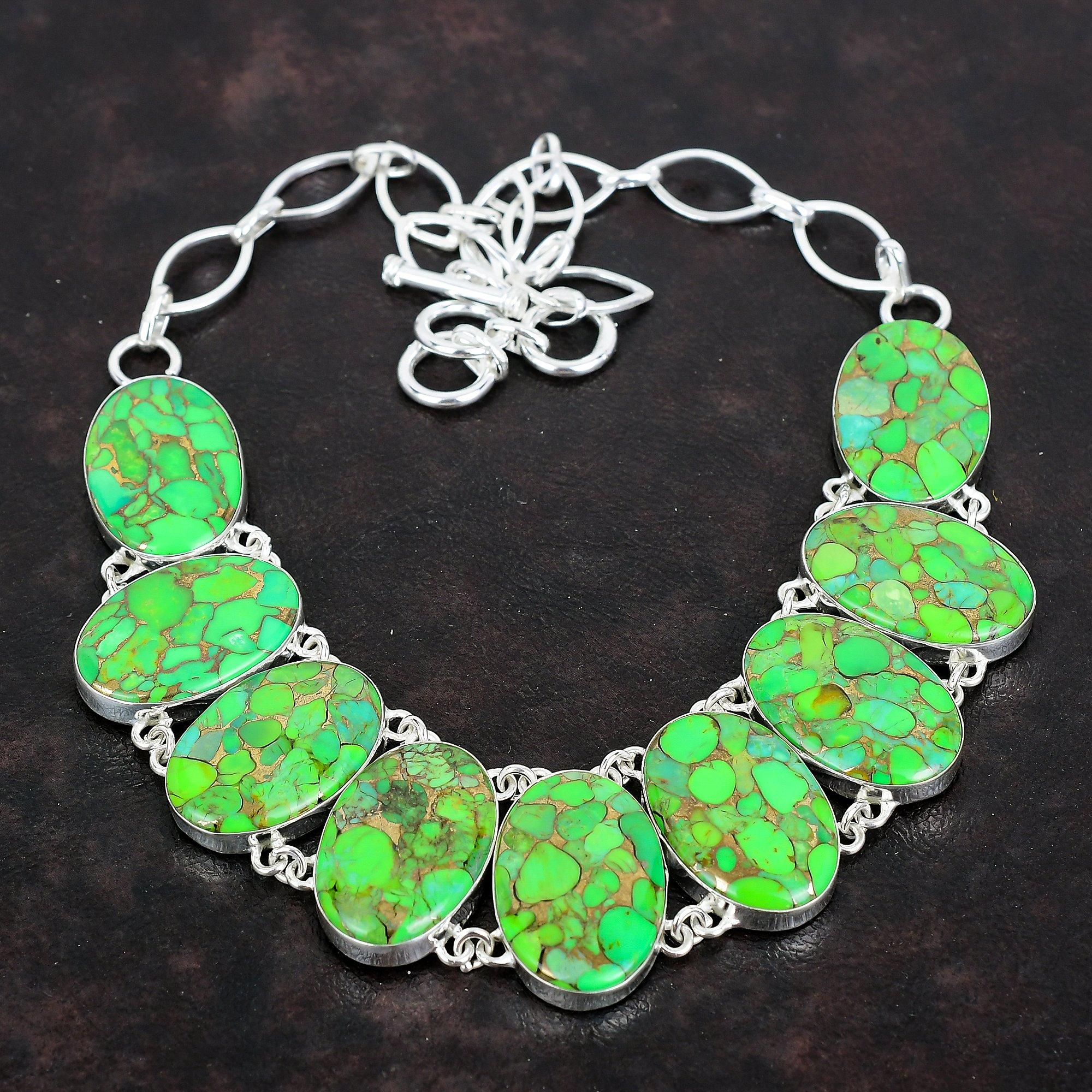 Медно-зеленое бирюзовое ожерелье, ожерелье из стерлингового серебра 925 пробы, регулируемая цепочка, ожерелье ручной работы, драгоценные камни, подарки на годовщину