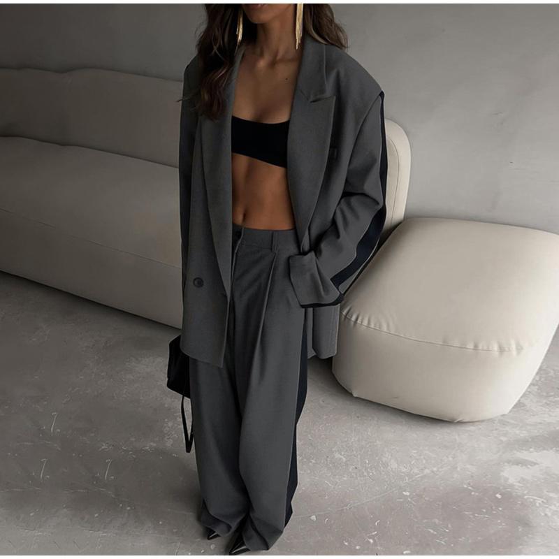 Женский костюм из 2 предметов, элегантный пиджак с карманом на пуговицах и длинным рукавом, высокая талия, прямые брюки, женский офисный наряд 2025 года на весну и осень