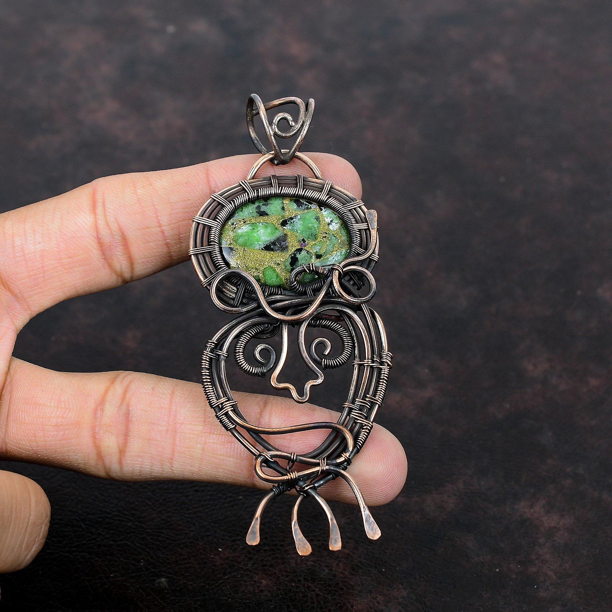 Copper Ruby Zoisite Pendant Copper Wire Wrapped Gemstone Pendant Copper Jewelry Brand New Pendant Handmade Wire Wrap Jewelry Gift For Women