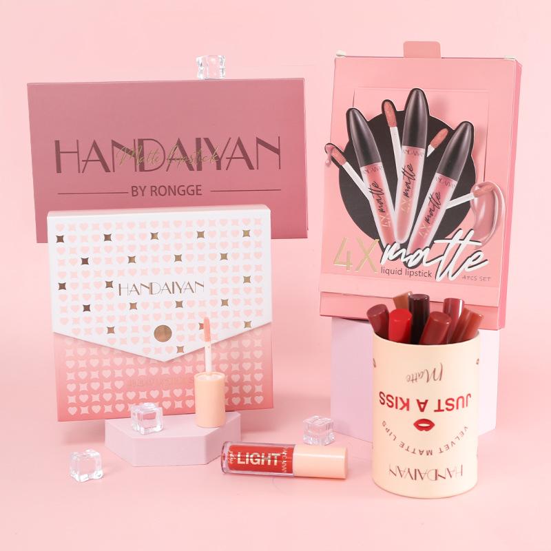 HANDAIYAN Lip Glaze Set Liquid Matte Crystal Lipstick Non-stick Cup Non-Fading Jelly Color 6 Lip Gloss Gift Box