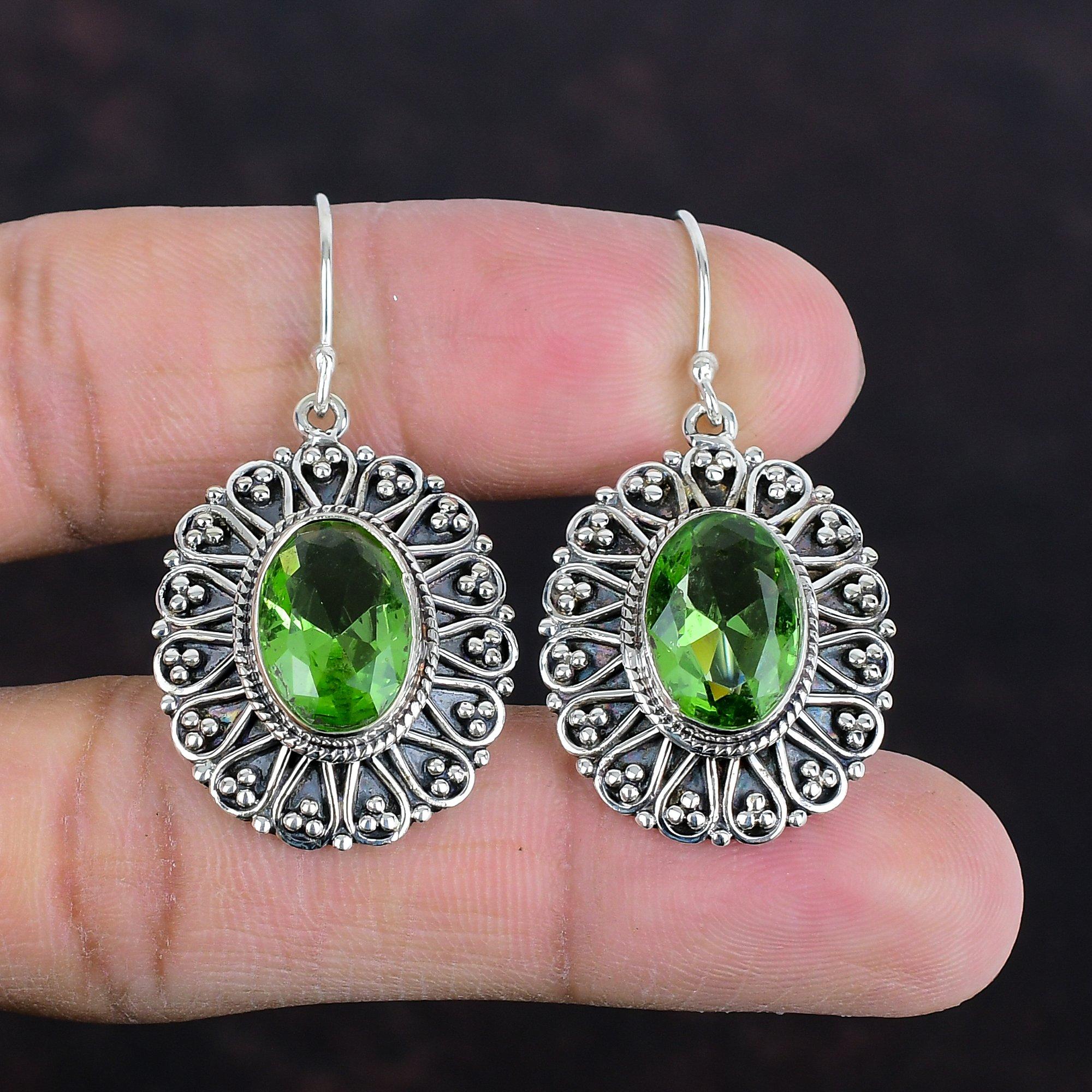 Серьга с ограненным зеленым аметистом, серьга с натуральным драгоценным камнем, серьга из стерлингового серебра 925 пробы, дизайнерское украшение, ручная работа, винтажная серьга, подарки для жены