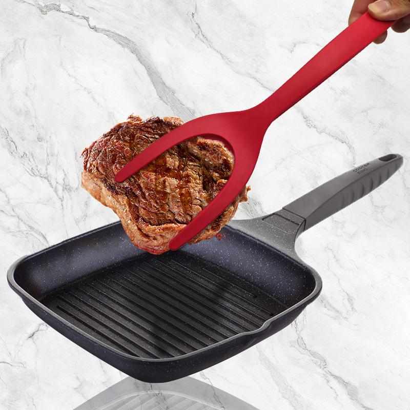 2 In 1 Silicone Steel Frying Spatula Clip Pancake Frying Fish Spatula Pizza Steak Spatula Household Kitchen Utensils Frying Steak Spatula Steak Clip