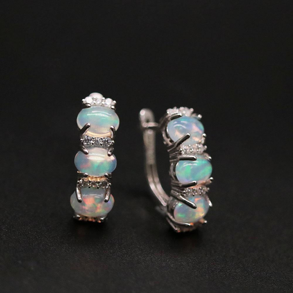 Высококачественные серебряные серьги с опалом, красочные натуральные серьги с застежкой из эфиопского опала, овальные 5*7 мм, ювелирные изделия из стерлингового серебра 925 пробы для женщин, хороший подарок
