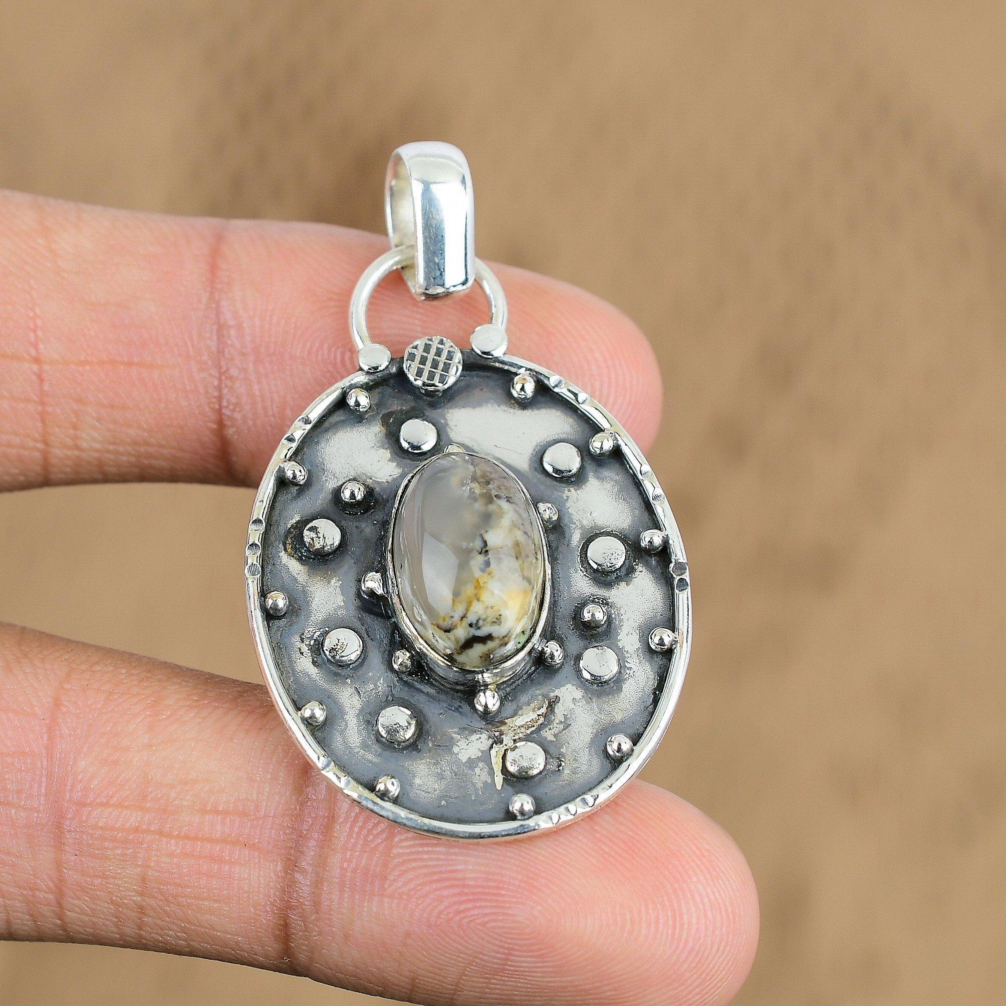 Easter Deal Sterling Silver Natural Plume Agate Wedding Unique Sister Pendant