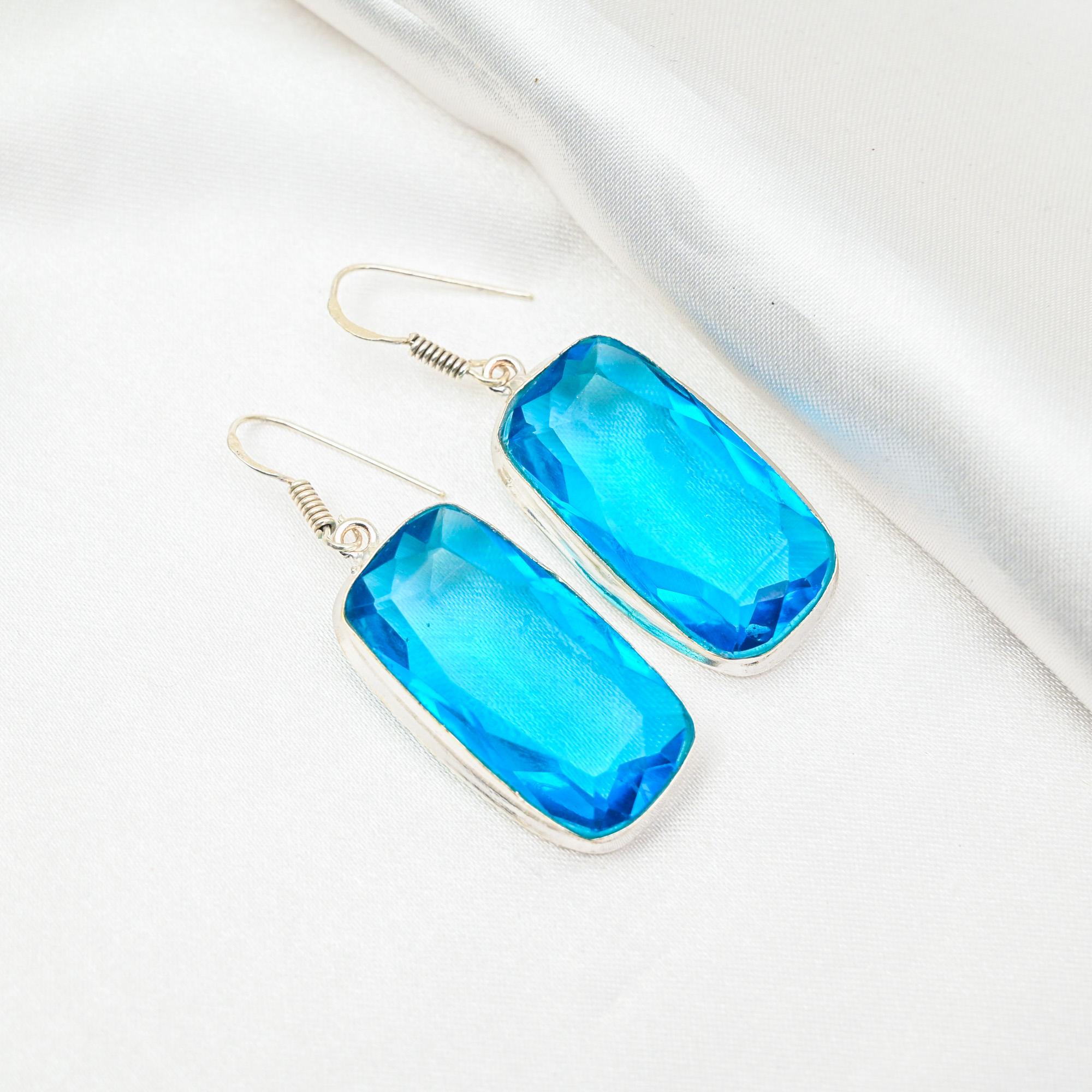 Серьги с голубым топазом, ювелирные изделия из стерлингового серебра 925 пробы, серьги ручной работы на День Благодарения