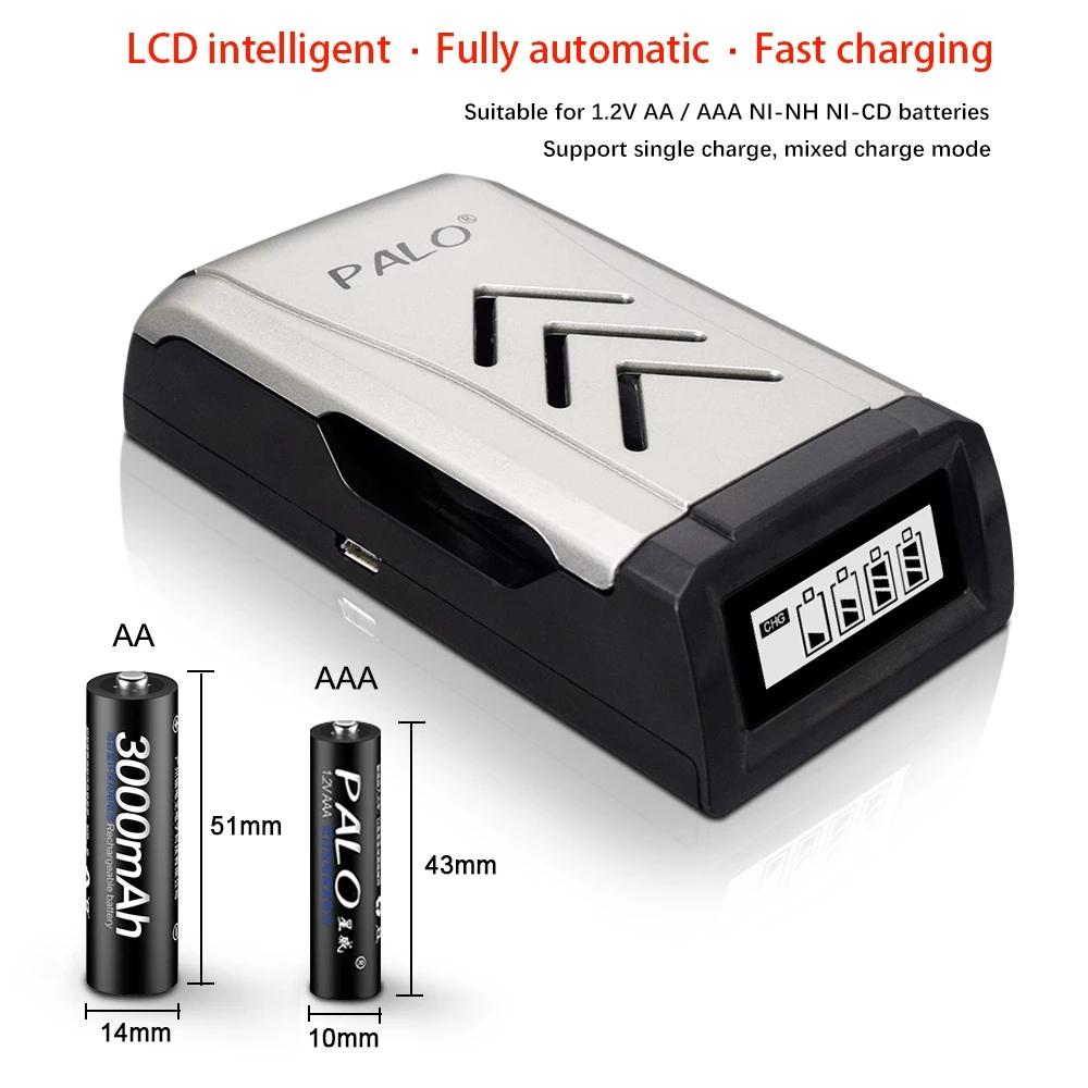 PALO 1.2V NI-MH Aa AA Rechargeable Batteries + 1.2V Aaa AAA Rechargeable battery+AA Battery Charger for 1.2V AA AAA Battery