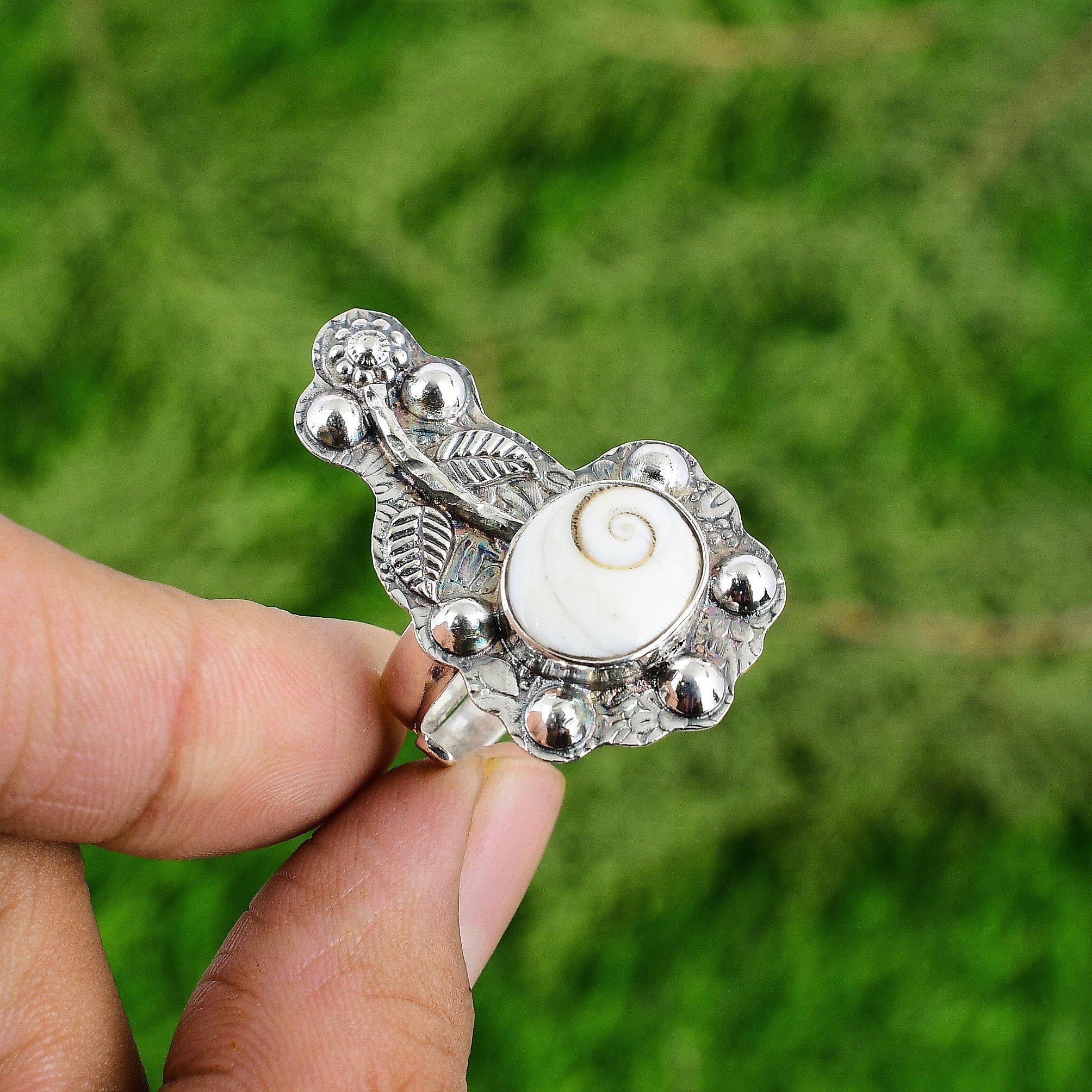 Серебро 925 пробы Ракушка Глаз Шивы Драгоценный камень Арт-деко Цветок Новое кольцо-солитер Ювелирное изделие