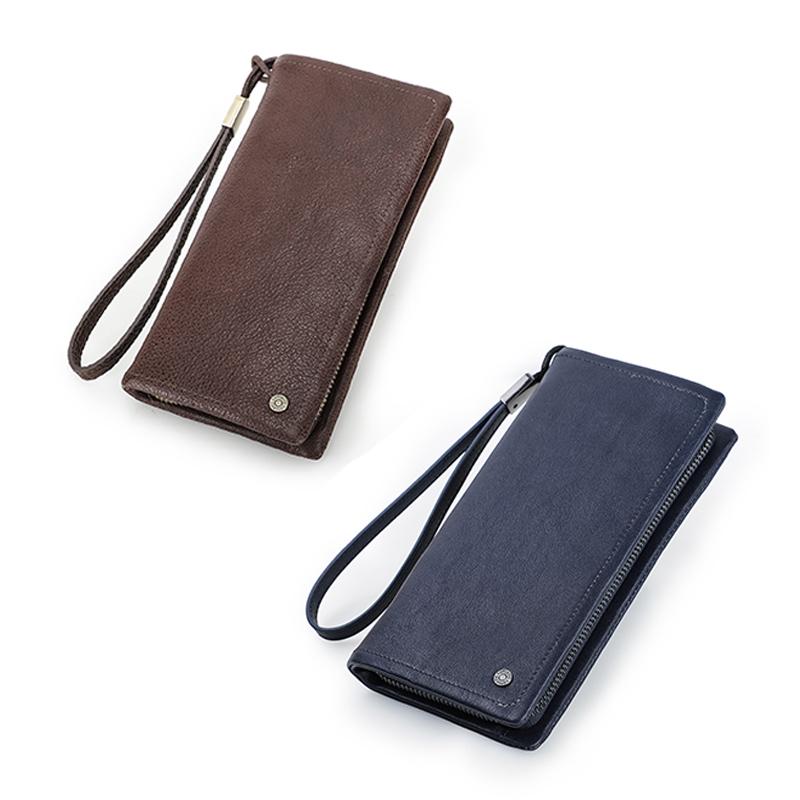 Genuine Leather Men's Long Wallet Male Clutch Purses RFID Wallets Zipper Large Capacity Card Holder