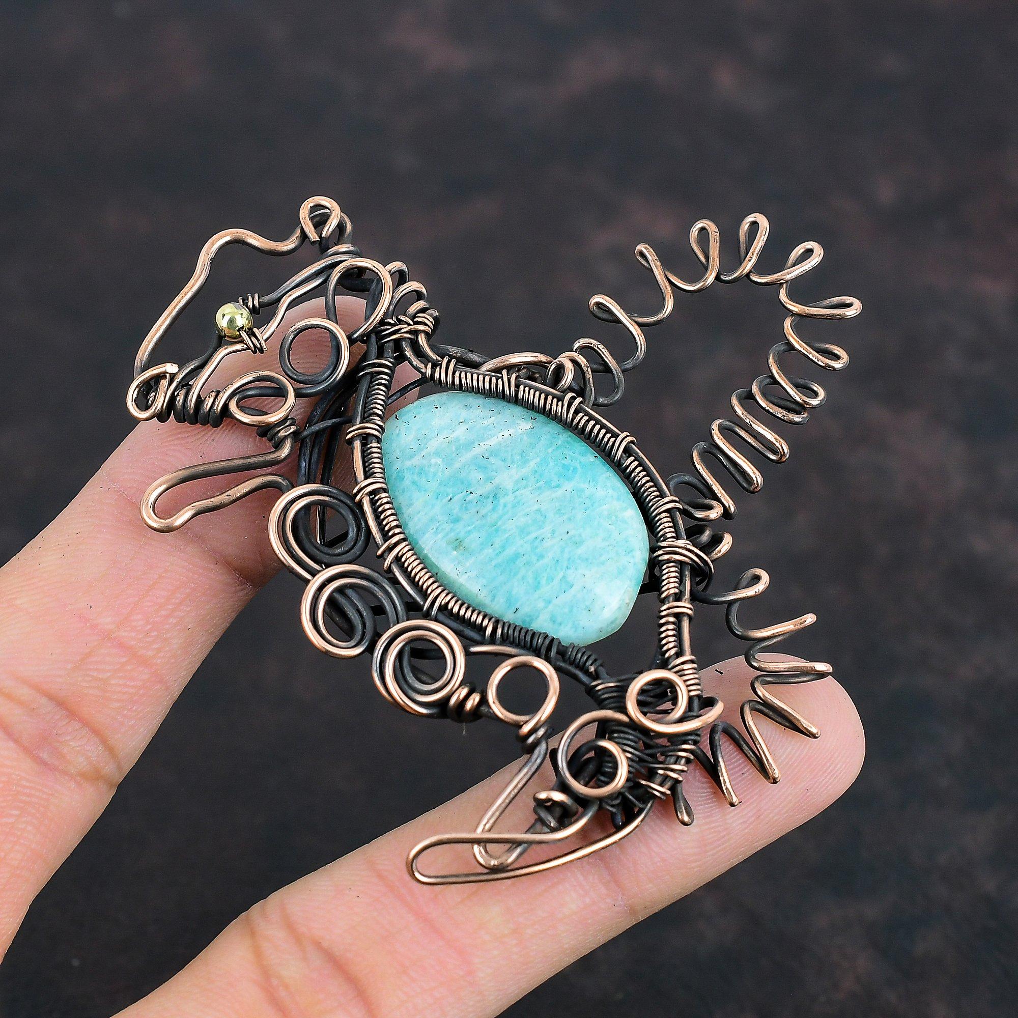 Подвеска из амазонита, обернутая медной проволокой, подвеска в виде кролика, обернутая проволокой, украшения из драгоценных камней, подвеска ручной работы, уникальные медные украшения, свадебные подарки