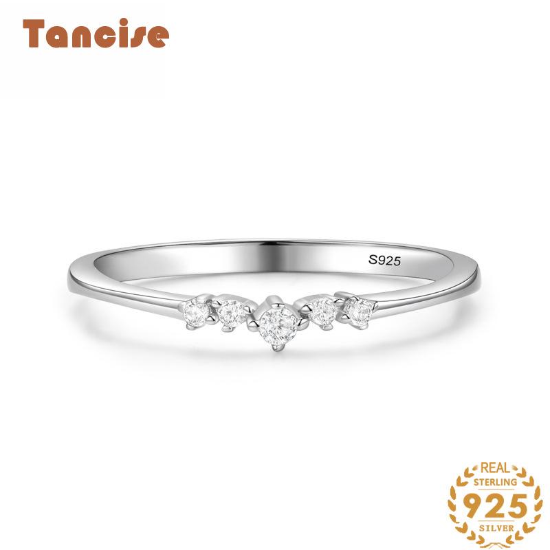 Tancise Classic 925 Sterling Silver Zircon Ring Ladies Jewelry Wedding Promise Party Gift