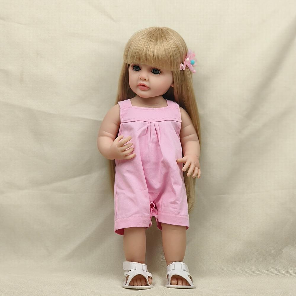 Реалистичная кукла Reborn для маленьких девочек, 55 см, мягкий силикон, золотые длинные волосы, реалистичная принцесса Reborn, подарок на день рождения для малышей