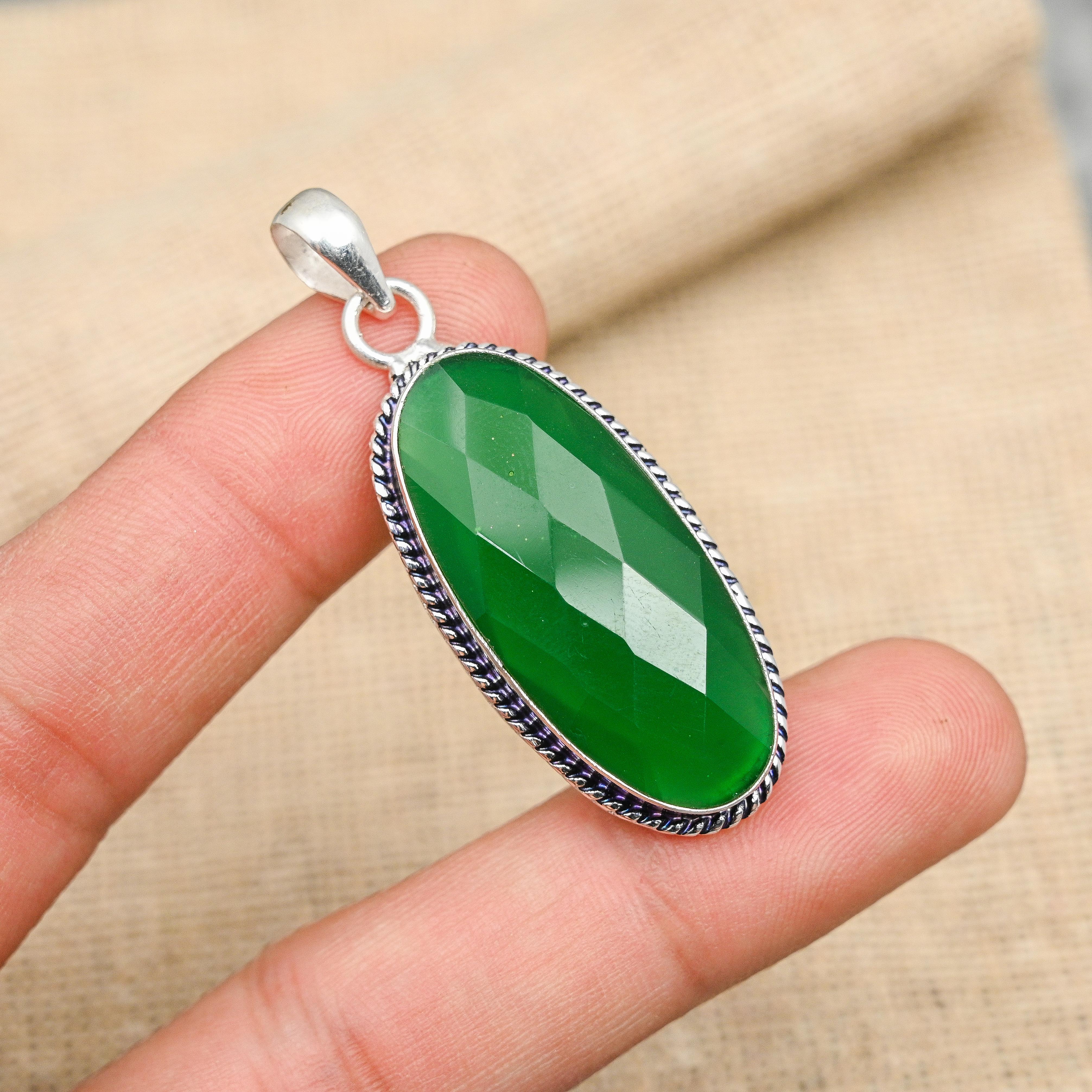 Подвеска для свадебных украшений из стерлингового серебра 925 пробы с зеленым ониксом ручной работы