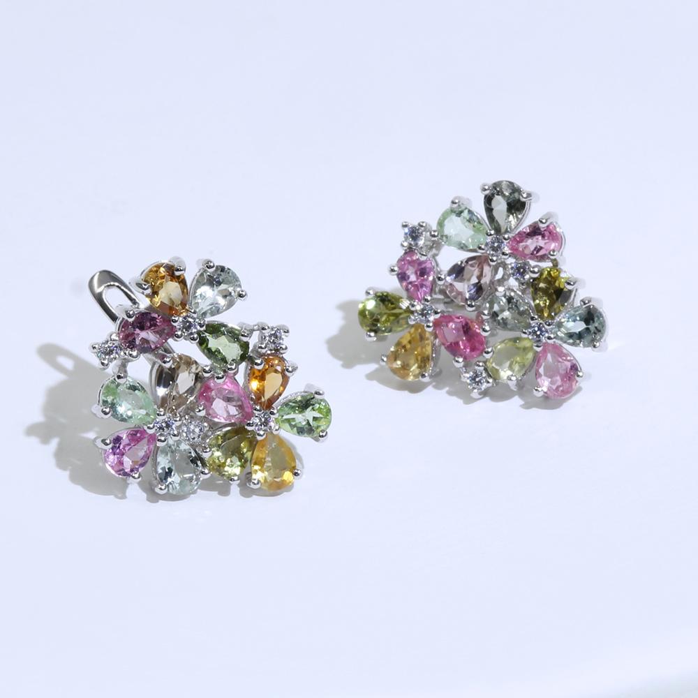 2023 красочные бразильские серьги с турмалином и цветочной застежкой, натуральные драгоценные камни, серебро 925 пробы, изысканные украшения для женщин, подарок жене