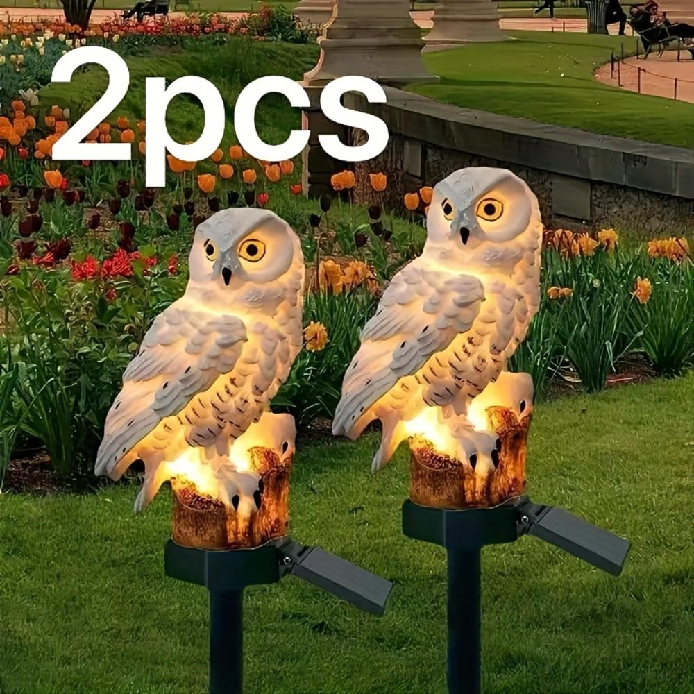 Набор из 2 штук, смола сова на солнечной батарее, газонный светильник, смола попугай, декоративный светильник для сада, подходит для сада, цветника, двора, газона