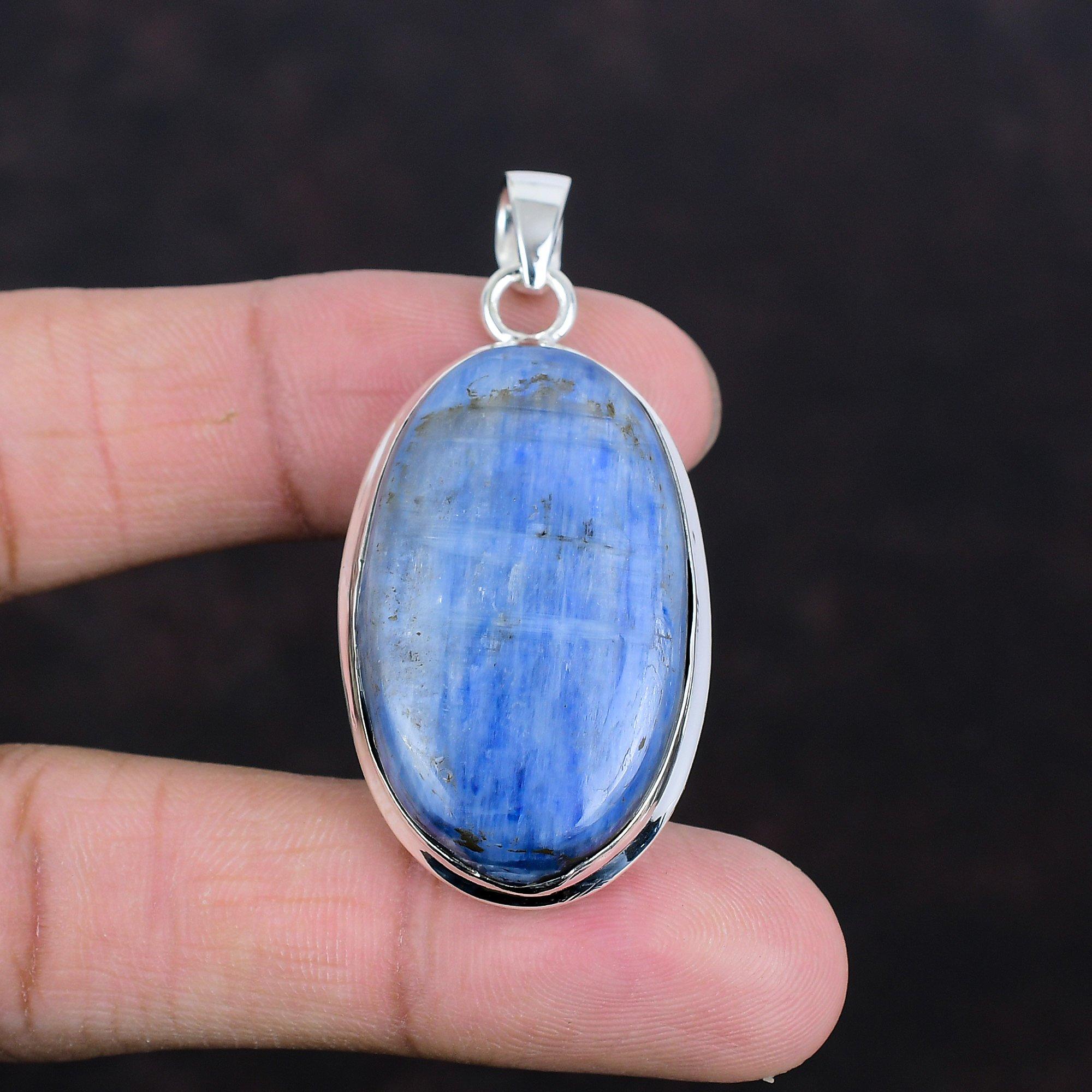 Кулон с кианитом, натуральный драгоценный камень, кулон из стерлингового серебра 925 пробы, уникальный кулон, свадебные украшения, дизайнерский кулон ручной работы, подарки для жены