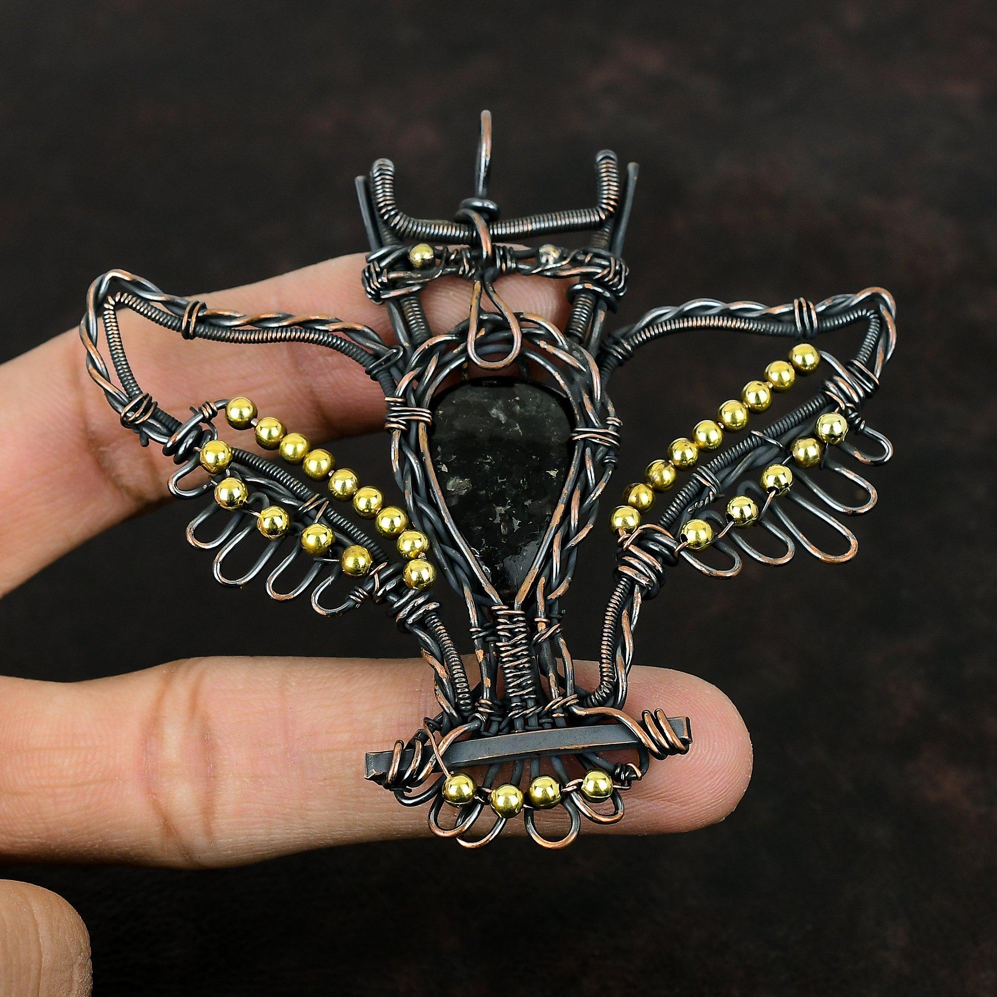 Nuummite Pendant Copper Wire Wrapped Pendant Nuummite Jewelry Owl Pendant Handmade Designer Pendant Gemstone Copper Jewelry Gift For Mother